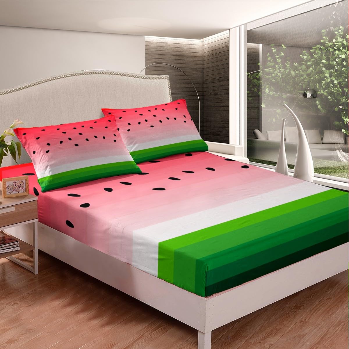 Feelyou Kids Watermelon Bedding Set - Twin Size Tropical Fruit Print Sheets for Girls & Women | Super Soft, Breathable Red & Green Pineapple Stripe Bed Sheets | Perfect for Kids' Rooms, Dorm Decor & Summer Themed Bedrooms