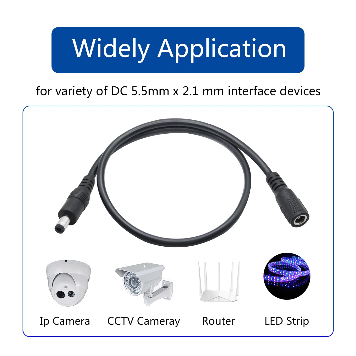 90 Degree DC 5.5mm x 2.1mm Male to Female Power Extension Cable (2 Pack) - 0.5m/1.65ft DC5521 Adapter for CCTV Cameras, Security Systems, IP Cameras & More - Perfect for Home Surveillance Setup & Electronic Device Power Connections