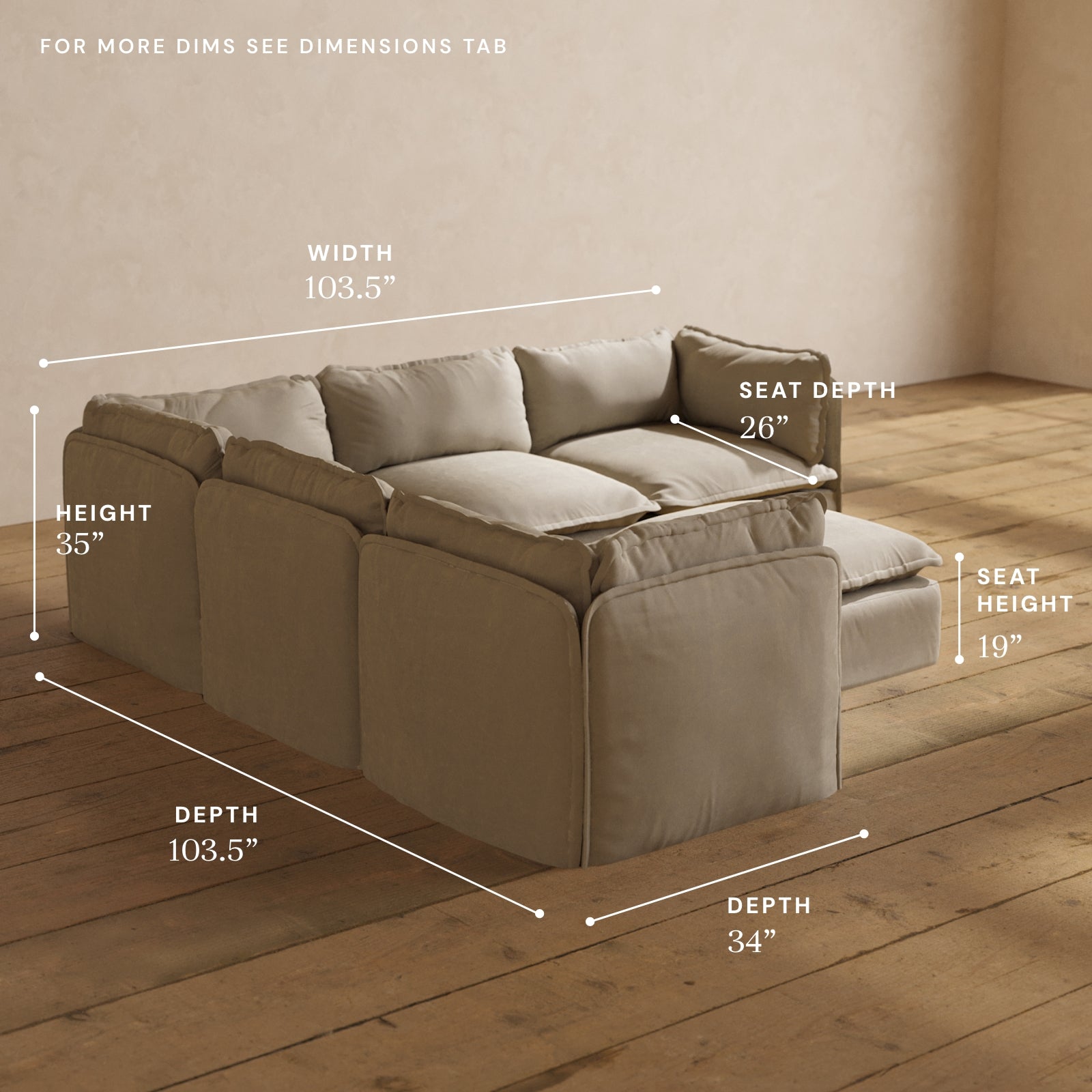 5-Piece Modular Corner Sectional Sofa with Ottoman in Dune Fabric - Comfortable L-Shaped Couch for Living Room, Family Room & Home Theater