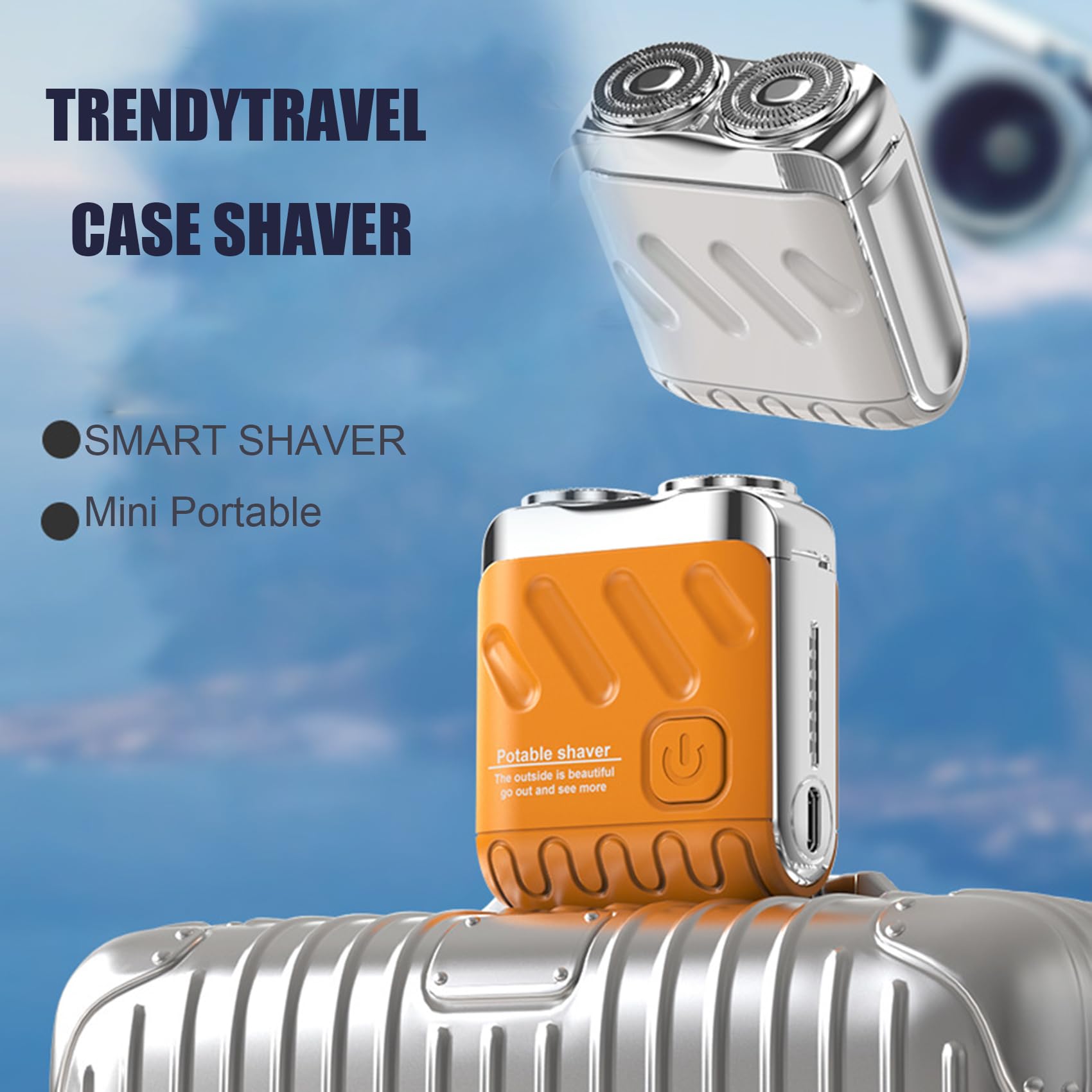 2025 New Mini Portable Electric Shaver - Travel Beard Trimmer with Suitcase Design, USB Rechargeable, Waterproof for Men - Perfect for Travel, Gym, Business Trips & Daily Grooming (Orange)