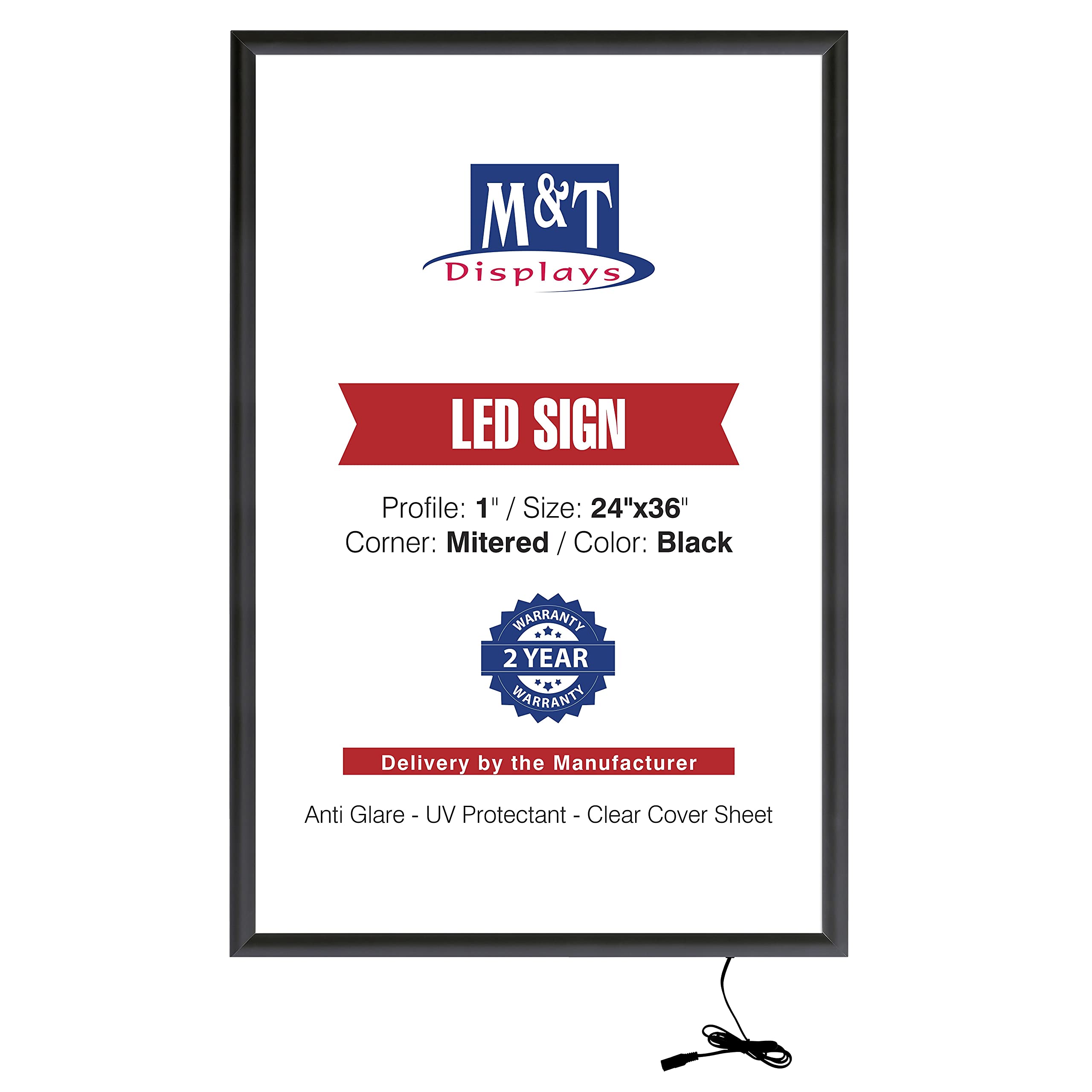 24x36 Inch Black Aluminum LED Light Poster Frame - Front Loading Wall Mount Sign Holder with Anti-Glare Cover | Perfect for Advertising, Retail Displays & Home Decor | M&T Displays Buy Max LEDbox