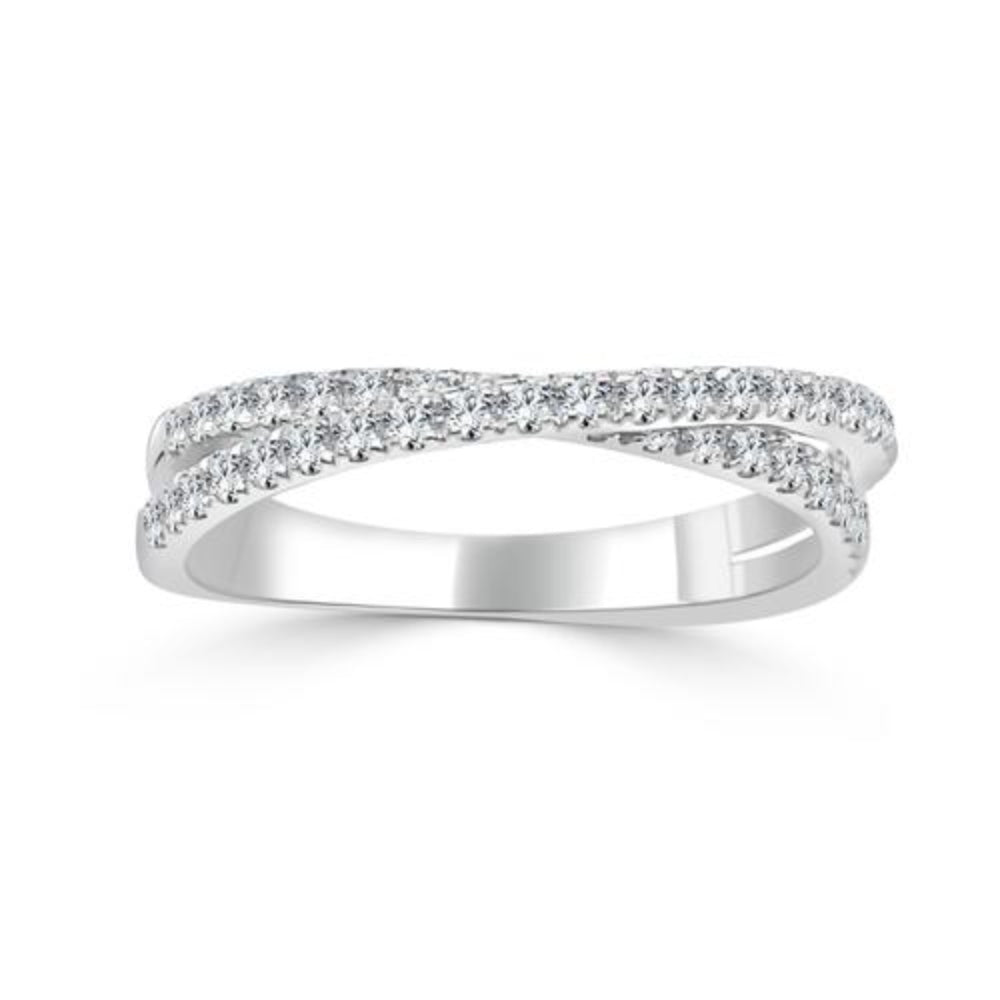 14K Gold Criss Cross Pavé Diamond Band Ring for Women - Elegant Stackable Wedding, Anniversary, or Gift Jewelry for Everyday Wear