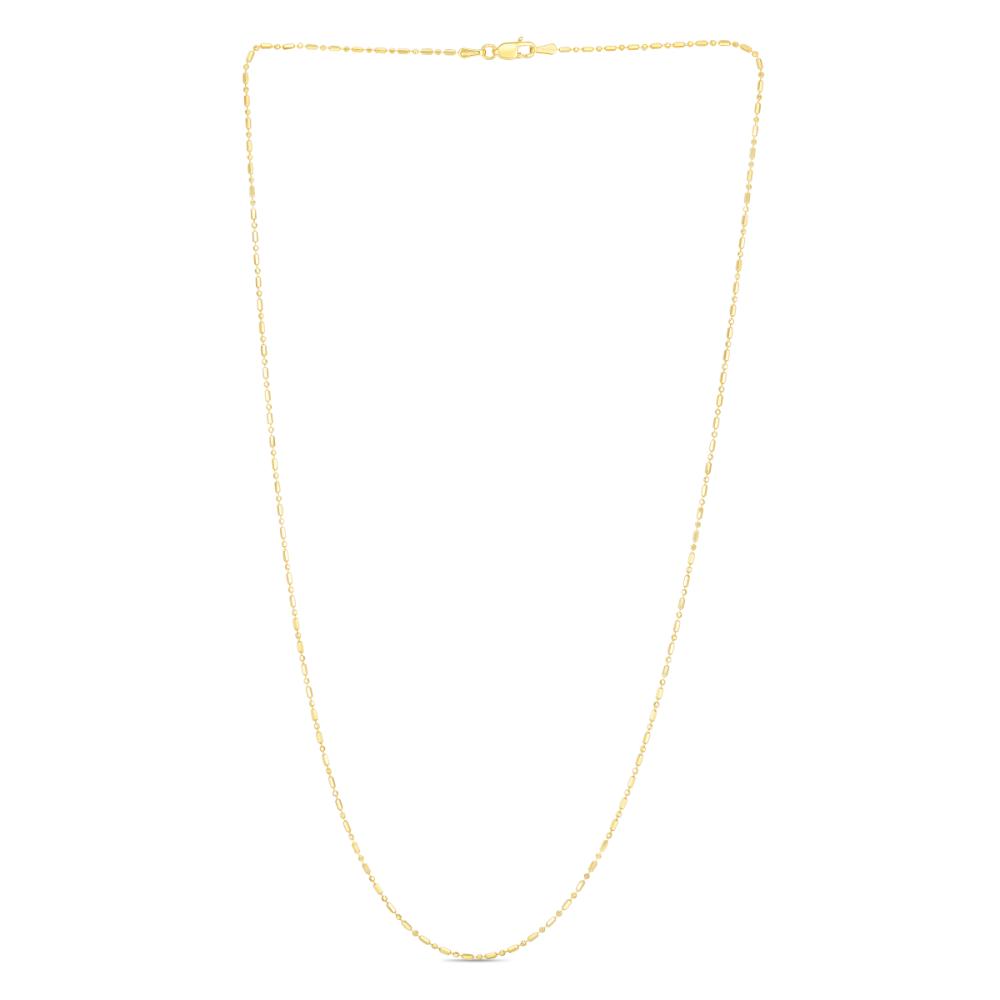 14K Gold 1.1mm Diamond Cut Bar and Bead Chain Necklace - Elegant Layering Jewelry for Women, Perfect for Everyday Wear, Gifts and Special Occasions