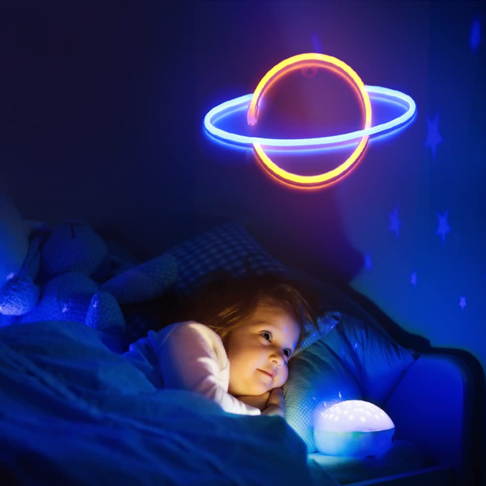 Custom LED Neon Sign - Planet Wall Decor for Bedroom, Kids Room & Living Room | Durable Acrylic Light Up Sign for Home, Bar, Party, Wedding & Christmas Decorations | Perfect for Night Lights, Room Aesthetics & Special Events