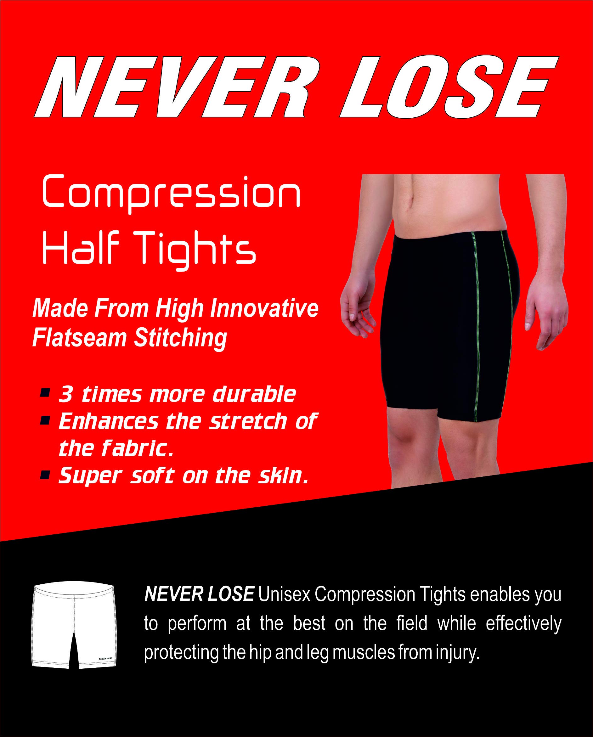 NEVER LOSE Unisex Compression Sports Shorts - Breathable Workout Half Tights for Running, Gym & Yoga | Moisture-Wicking Activewear