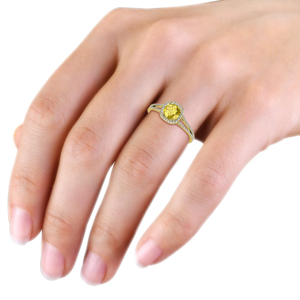 14K Yellow Gold Yellow Sapphire & Diamond Halo Ring (1.20ctw) for Engagement