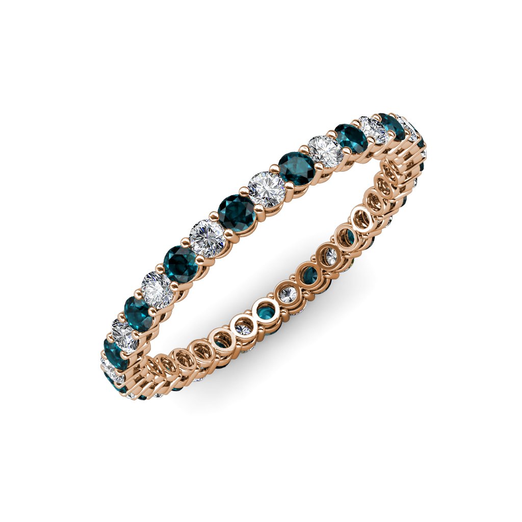 0.83-0.97 Carat Diamond & London Blue Topaz Stackable Eternity Band Ring for Women - 14K Rose Gold Wedding, Anniversary, Gift, Everyday Wear Jewelry