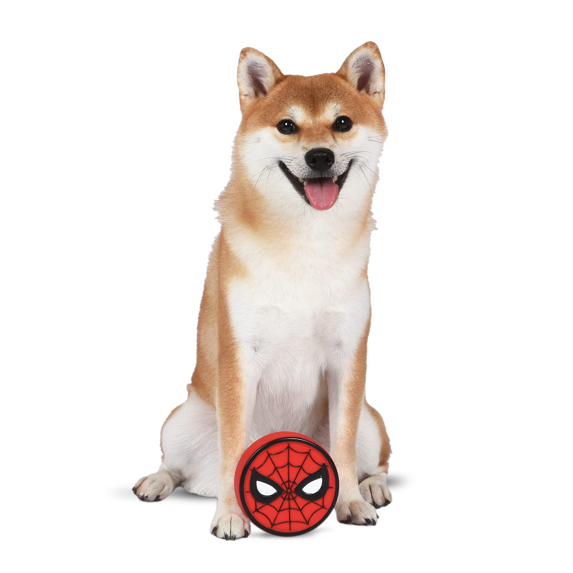 Marvel Comics Spiderman Squeaky Dog Toy - 4 Inch Vinyl Pet Toy for Small Dogs | Spiderman Logo Chew Toy for Puppies | Perfect for Playtime, Training & Marvel Fans | Durable & Safe Dog Gift
