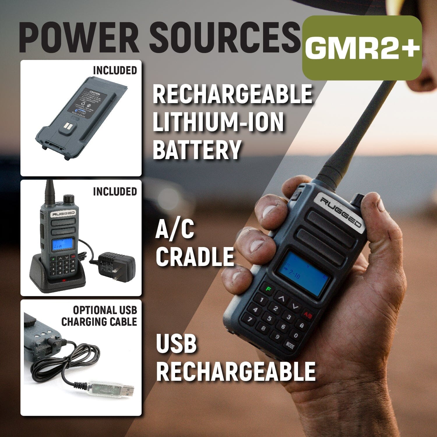 2 Pack Rugged GMR2 PLUS GMRS/FRS Two-Way Handheld Radios - Long Range Walkie Talkies for Outdoor Adventures, Camping, Hiking & Emergency Communication