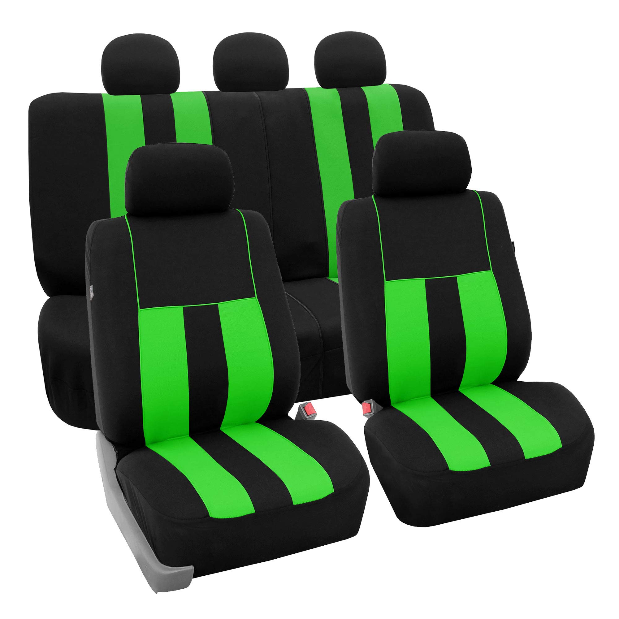Premium FH Group Car Seat Covers - Breathable Full Set Green Striped Design | Universal Fit for Cars, Trucks & SUVs | Airbag Compatible & Split Rear Seat | Durable Interior Accessories for Daily Commute & Road Trips