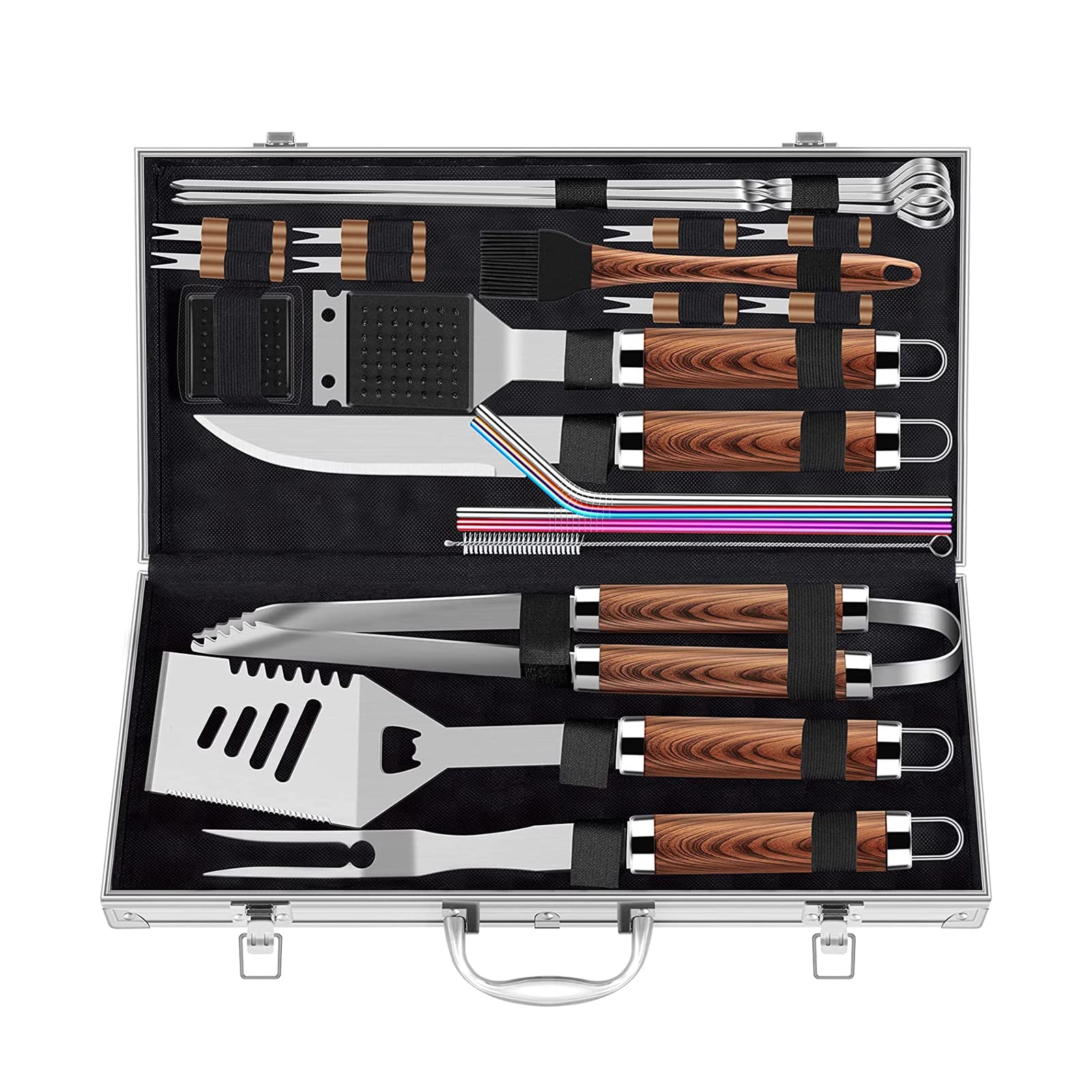 25-Piece Stainless Steel BBQ Grill Tools Set - Spatula, Fork, Cleaning Brush & More - Perfect for Grilling, Camping & Outdoor Cooking - Ideal Gift for Men & Women
