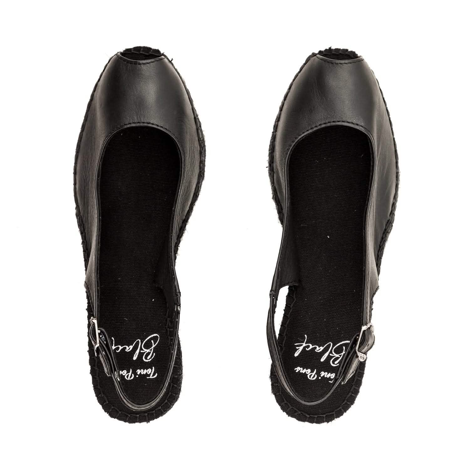 Women's Black Leather Wedge Espadrille Shoes - Comfortable Slip-On Summer Sandals for Casual Outings & Beach Vacations | Croacia PBK