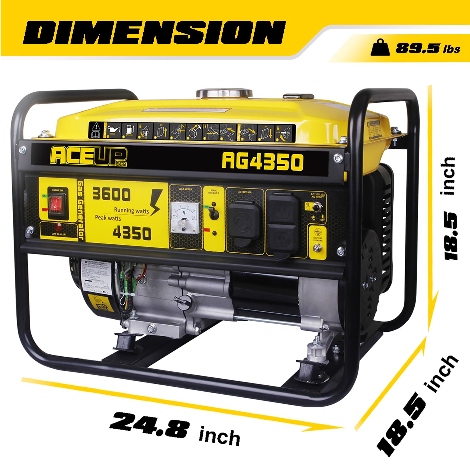 Aceup Energy 4350W Portable Gas Generator for Home & Outdoor Use - 30A Outlet, CARB Compliant - Power Backup for Emergencies, Camping, RV & Job Sites