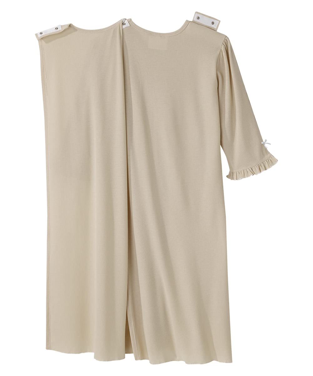 Adaptive Waffle Knit Nightgown for Women - Open Back Hospital Gown with Bows for Seniors & Elderly Care | Comfortable Post-Surgery & Home Recovery Wear