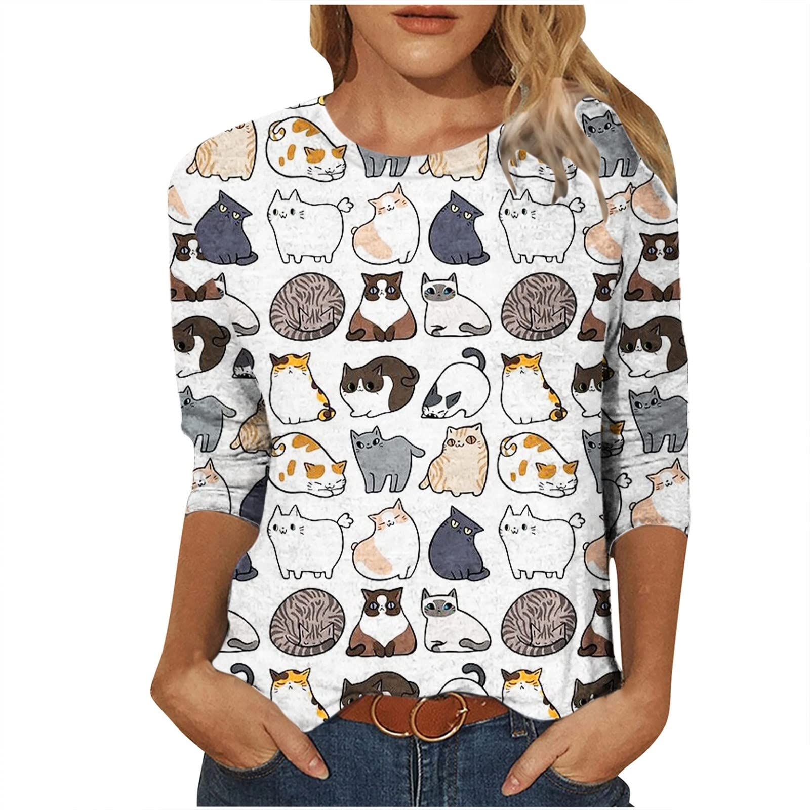Stylish Women's Animal Print 3/4 Sleeve T-Shirt - Cute Summer Casual Round Neck Loose Blouse for Beach Outings & Vacation Wear