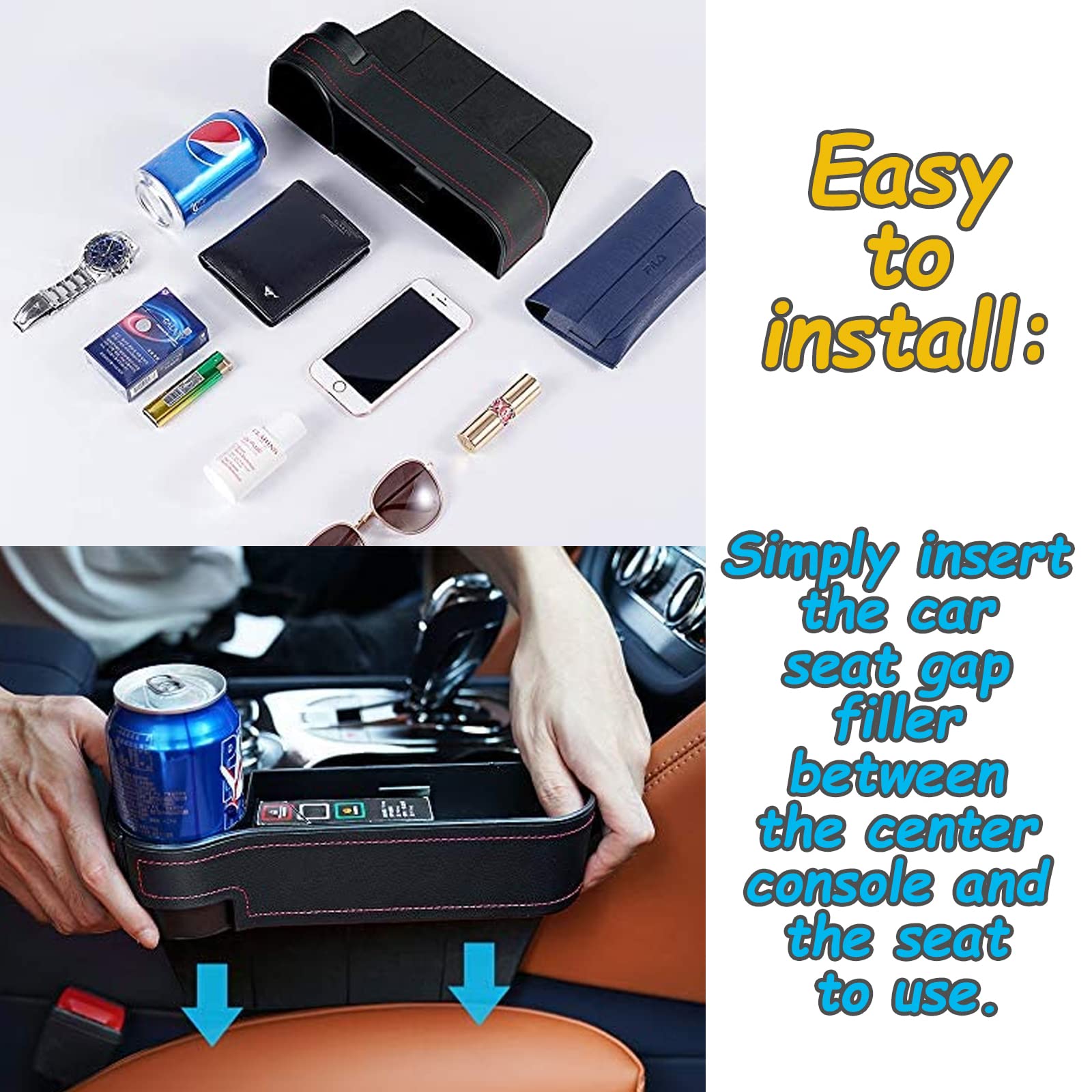 1.3 Pack Car Seat Gap Filler - Stable Multifunctional Front Seat Organizer for Phones, Keys & Small Items | Car Accessories for Sedans, SUVs & Trucks