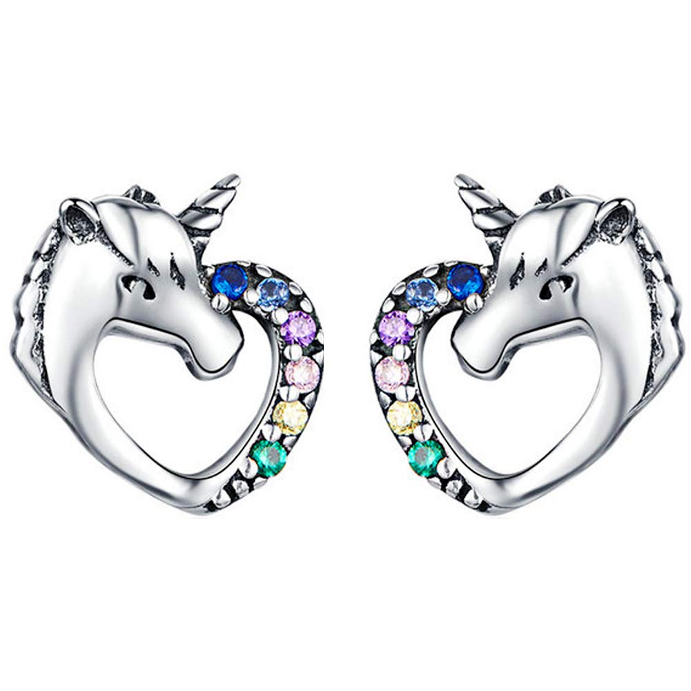 Presentski Hypoallergenic 925 Sterling Silver Unicorn Stud Earrings - Cute Birthday & Christmas Gifts for Girls and Women | Perfect for Parties, Everyday Wear & Special Occasions