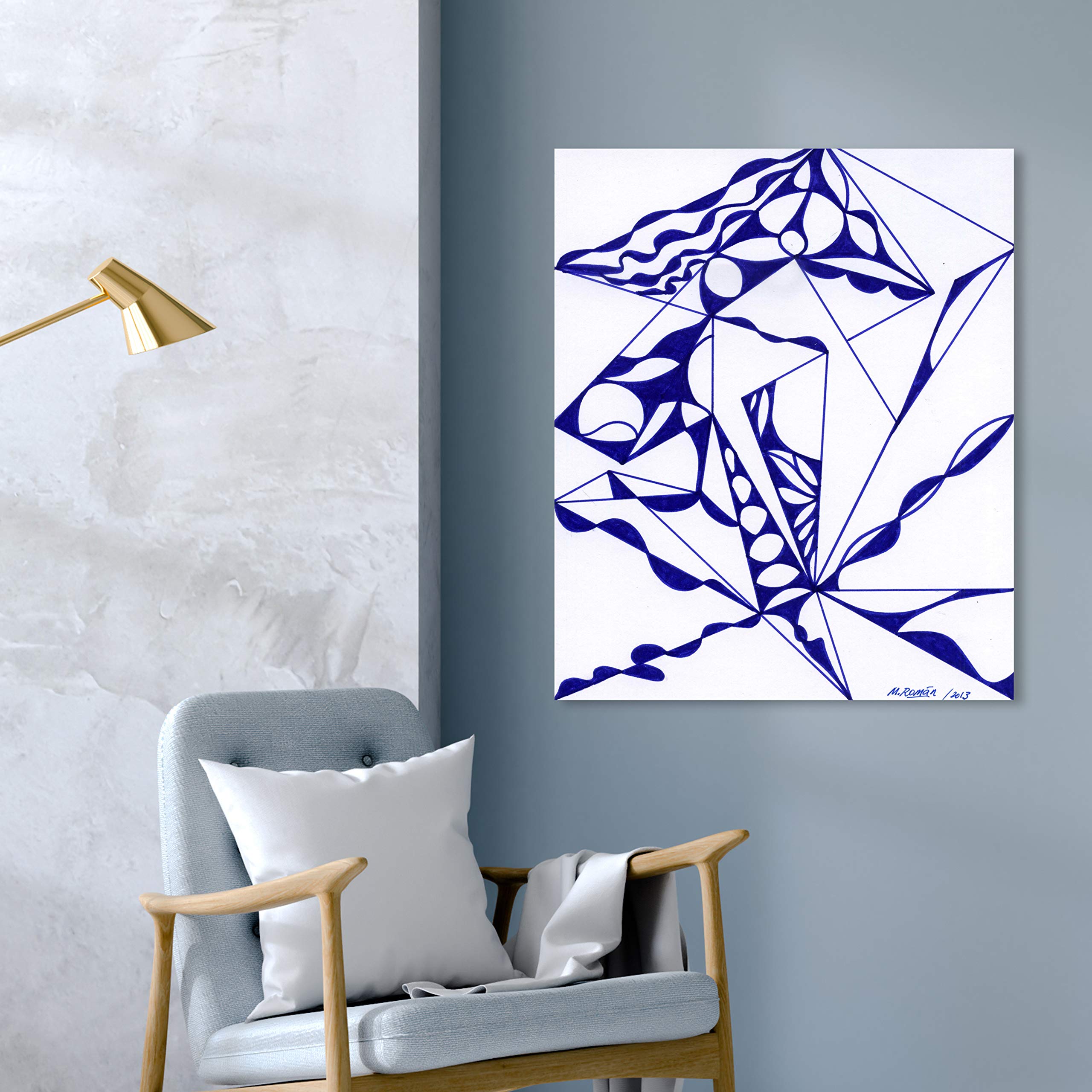 Abstract Wall Art Canvas Print 'Manuel Roman Quartz' - Blue & White Modern Home Decor - 30