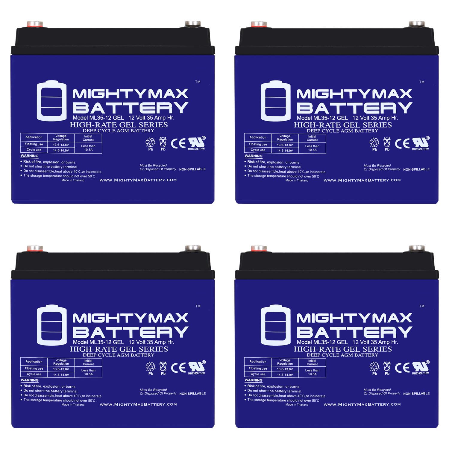 Mighty Max 12V 35AH Gel Rechargeable Battery - 4 Pack for Electric Mobility Scooters (Rascal 255JS Replacement) | Perfect for Power Wheelchairs, Medical Equipment & Outdoor Mobility Devices