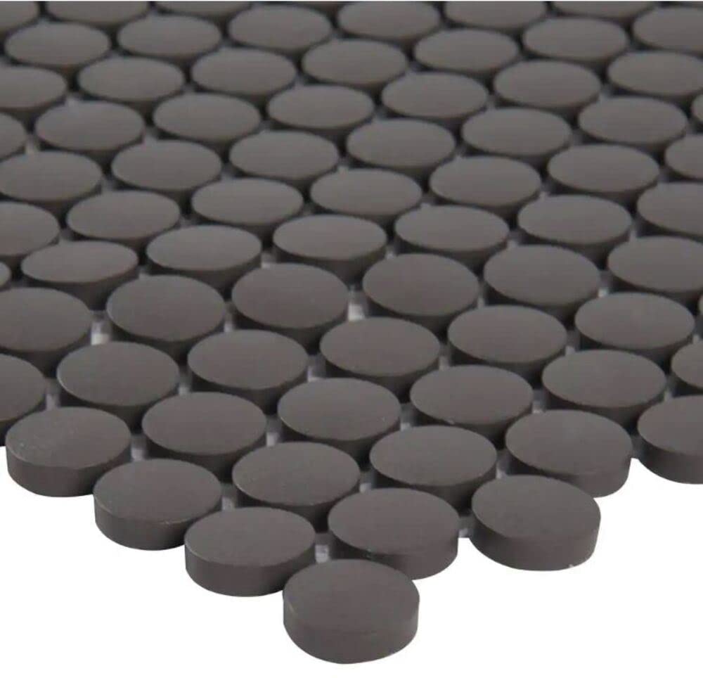 Unglazed Penny Round Porcelain Mosaic Tile - 15 Pcs per Box (12x12 Mesh) - Black Matte Floor & Wall Tile for Bathroom, Backsplash, Kitchen & Shower - Easy Installation & Waterproof Design
