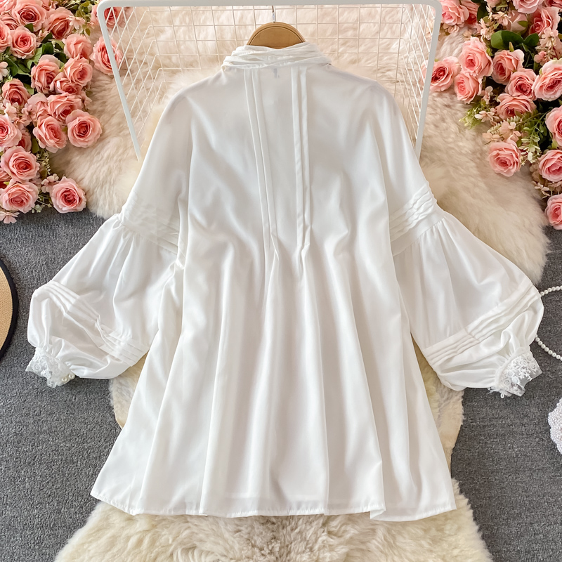 Elegant Autumn Court Style Bow Loose White Short Dress 1385 - Perfect for Fall Weddings, Garden Parties & Formal Events