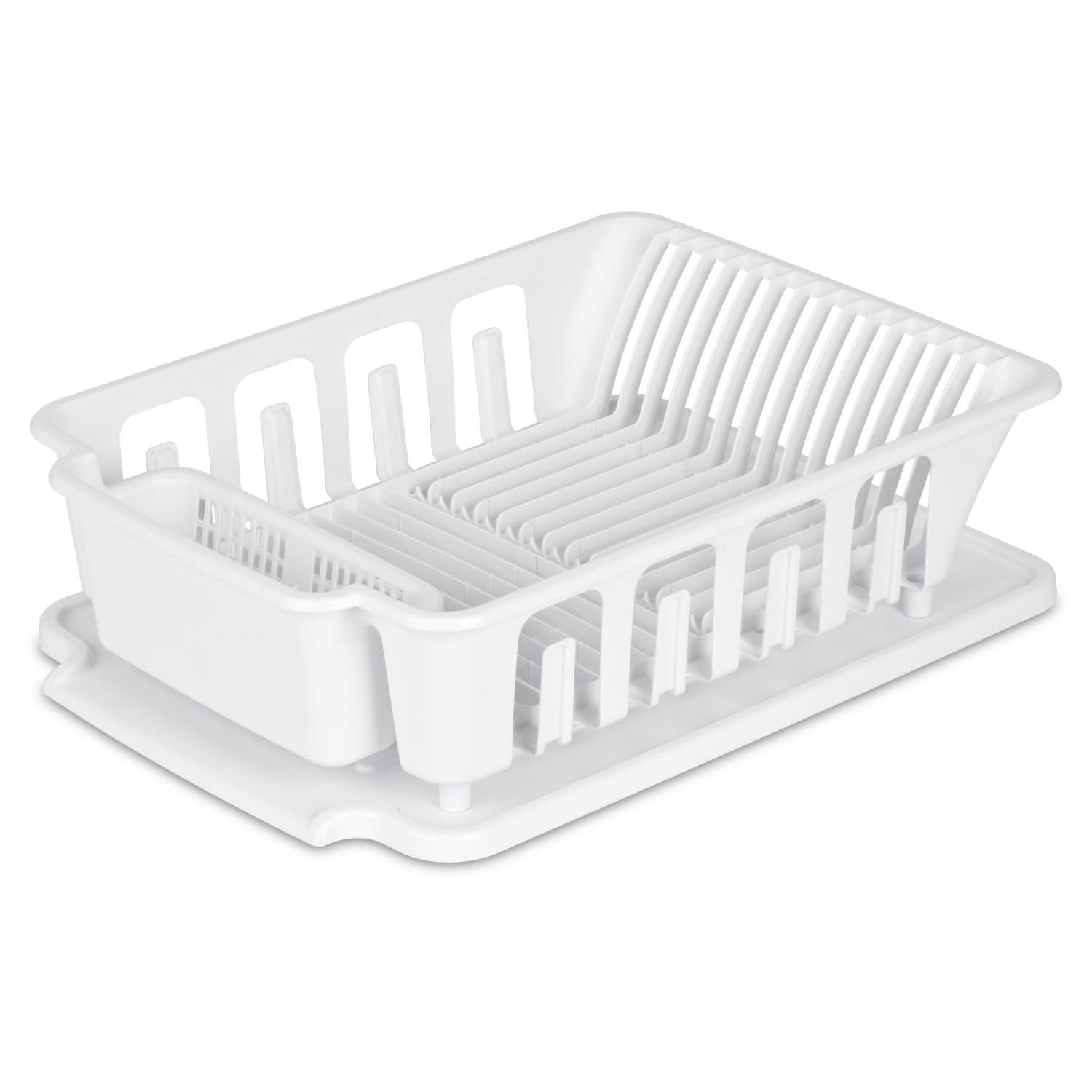 Sterilite Large 2-Piece Sink Set with Drainboard - White Kitchen Dish Drying Rack for Plates, Cups & Silverware (6-Pack) - Perfect for Small Kitchens, Camping & RVs