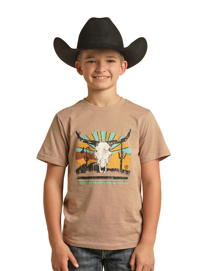Rock & Roll Denim RRBT21R0IR Graphic T-Shirt for Kids - Soft Cotton Taupe Tee for Boys & Girls - Cool Rock Band Style for Concerts & Casual Wear