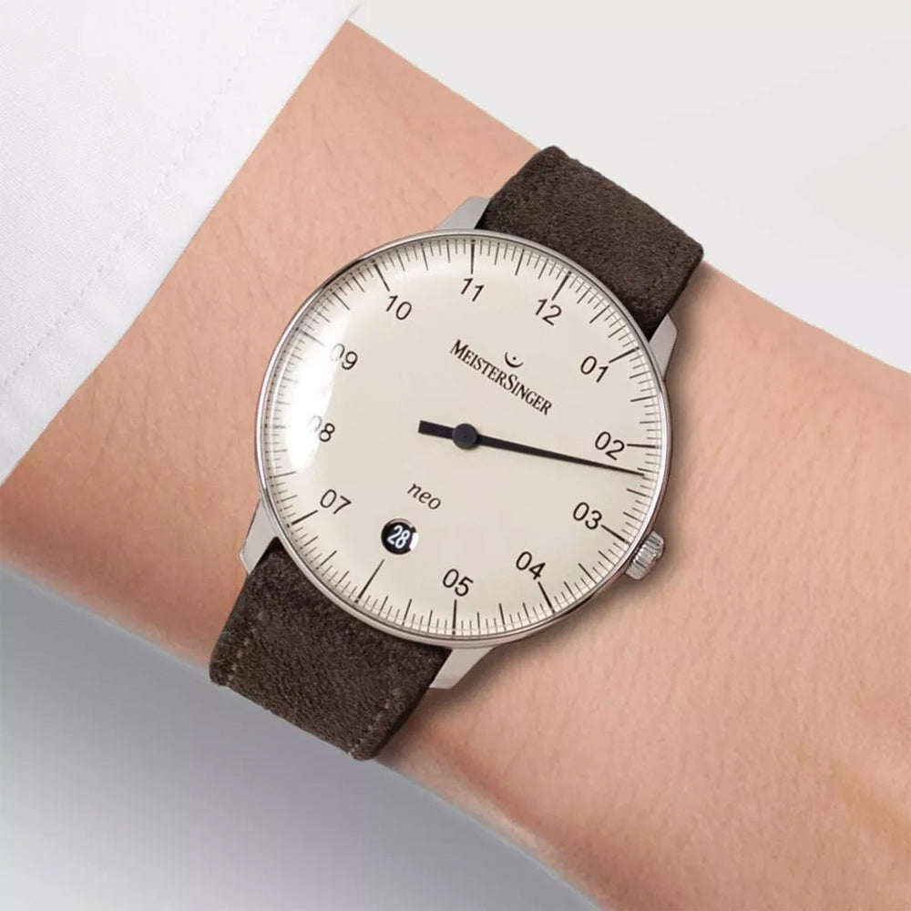 Neo Automatic 36mm Ivory Dial Watch with Velour Leather Strap - Perfect for Business Meetings & Formal Occasions