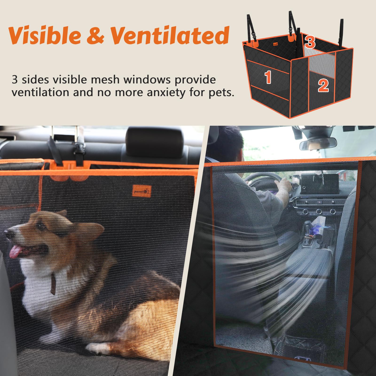 Pecute Extra Stable Dog Car Seat for Large Dogs - Hard Bottom, Waterproof & Breathable Mesh Pet Booster Seat with Adjustable Seat Belt - Perfect for Road Trips, Travel & Car Safety