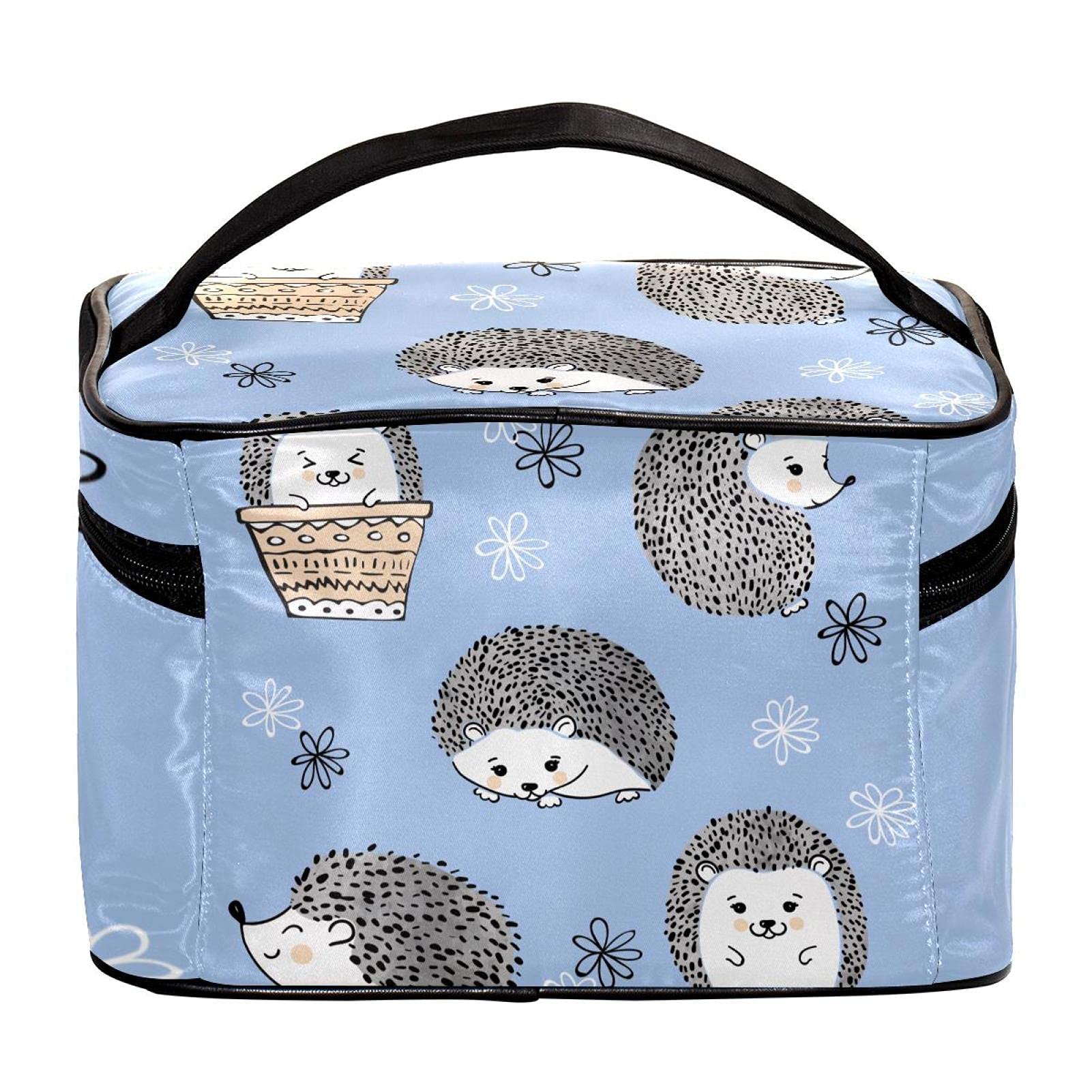 Cute Hedgehog Floral Makeup Bag - Large Travel Cosmetic Organizer for Women & Girls - Perfect for Travel & Daily Use