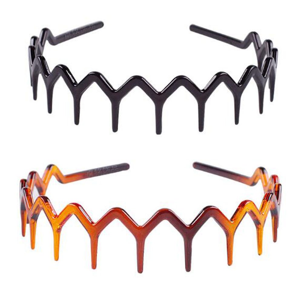 2PCS Plastic Sharks Tooth Hair Combs - Headband Hair Hoop for Women & Girls - Black + Brown Hair Accessories - Perfect for Beach, Pool, and Summer Outfits