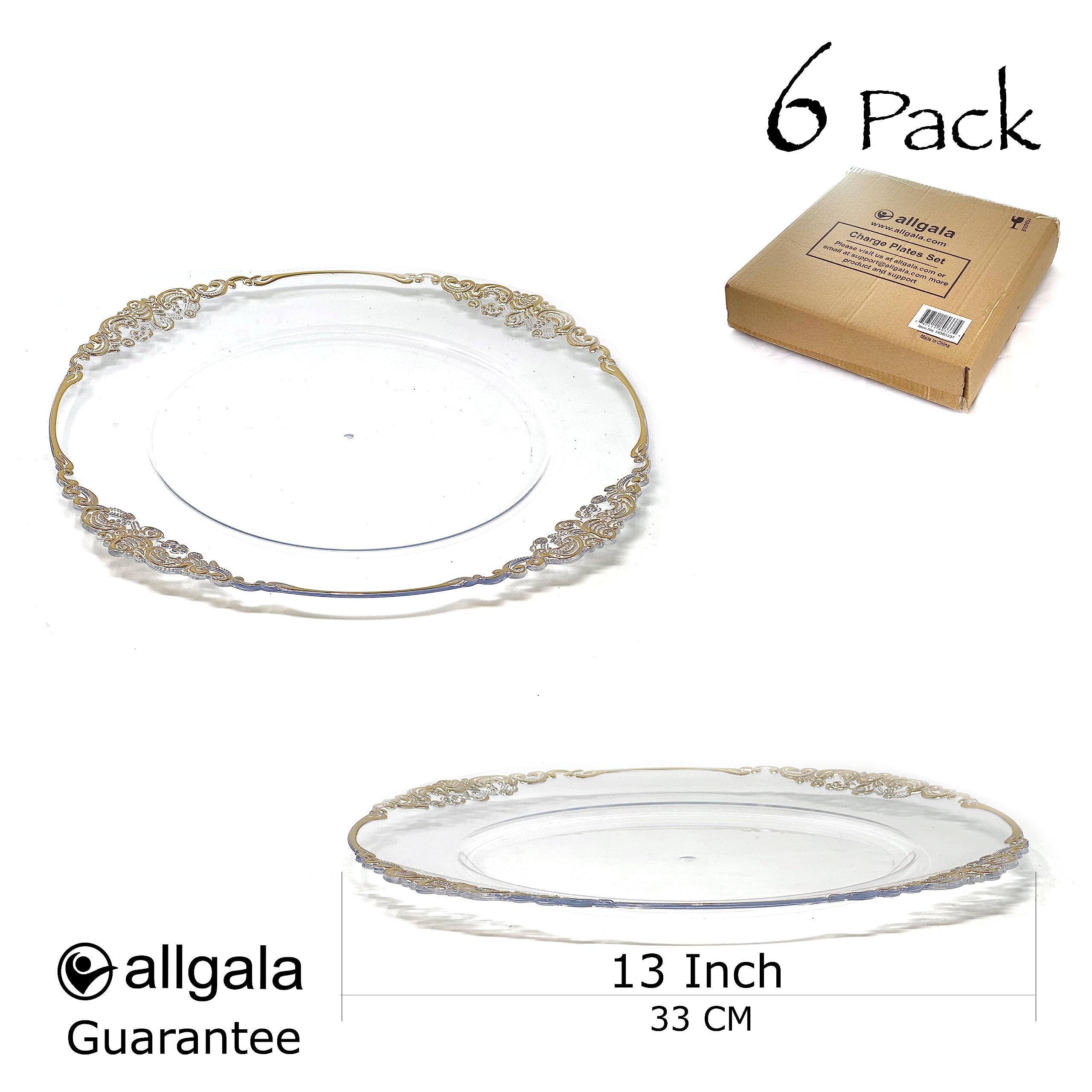 Premium Clear 13-Inch Charger Plates - Heavy Duty Round Dinner Plate Chargers for Elegant Table Decor - 6-Pack Set Perfect for Weddings, Thanksgiving, Christmas & Holiday Parties - Ideal for Formal Dining, Buffets & Special Occasions