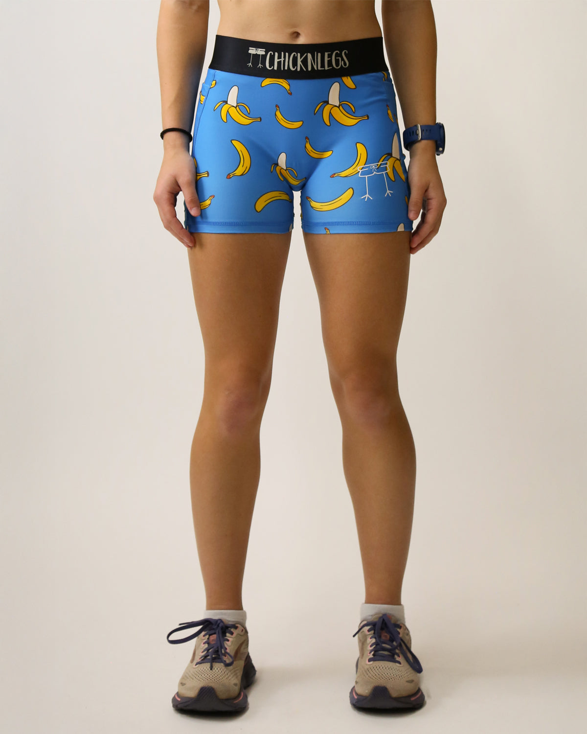 Women's High Waist Compression Shorts - 3 Pack Blue Bananas for Running, Yoga & Workout - Moisture Wicking & Breathable Activewear