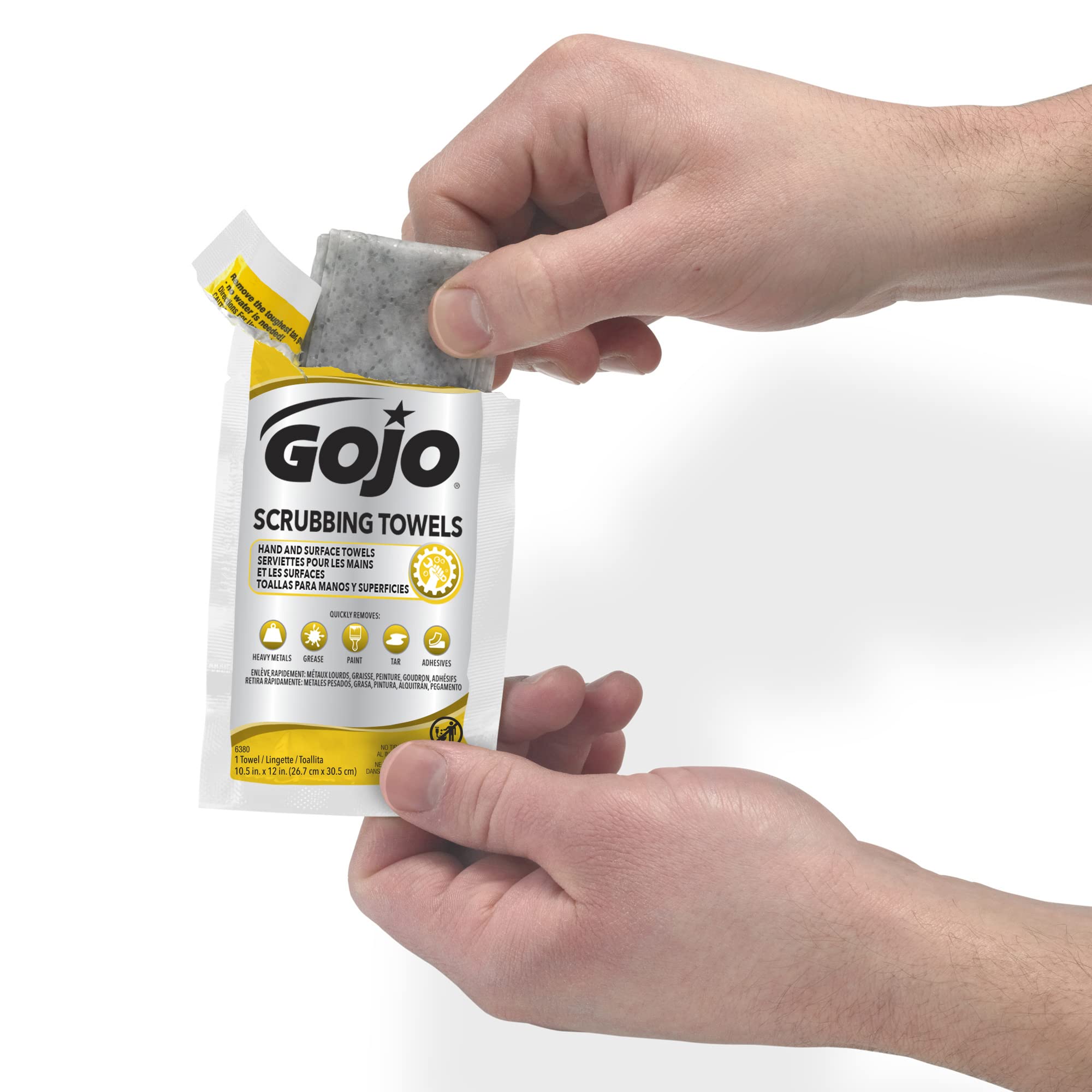 GOJO Citrus Scented Scrubbing Towels - 80 Count Individually Wrapped Extra Large Textured Wet Wipes for Kitchen, Bathroom & Industrial Cleaning - Bulk Case of 4 Display Boxes (6380-04) - Perfect for Restaurants, Hospitals and Home Deep Cleaning