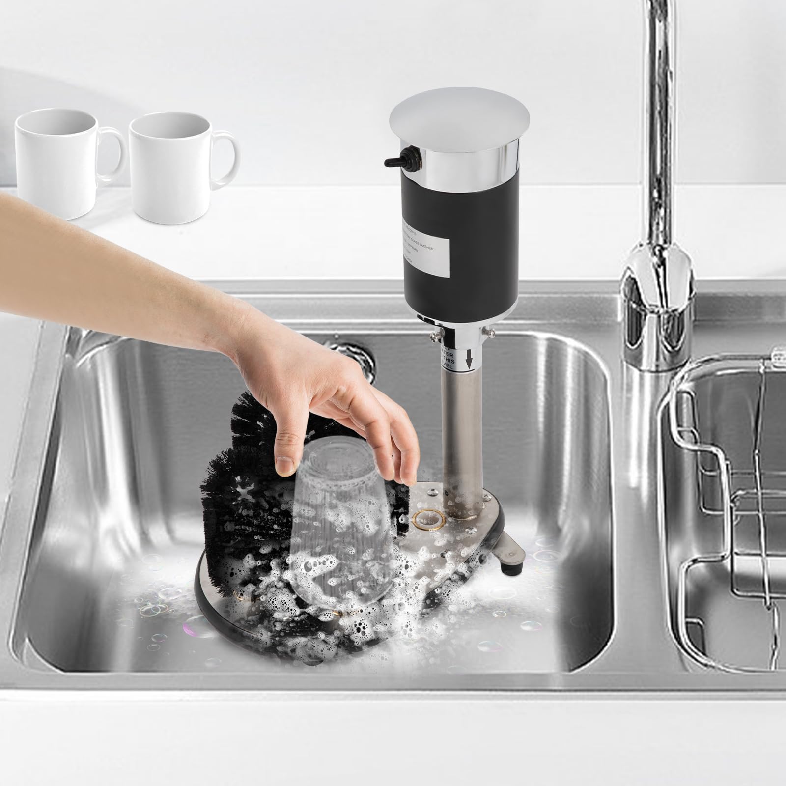 Electric Bar Glass Washer Machine - 5-Brush Commercial Wine Glass Cleaner for Restaurants, Bars & Cafes | Fast Cleaning & Sanitizing | Stainless Steel Design | Perfect for High-Volume Glassware Washing in Hospitality Settings