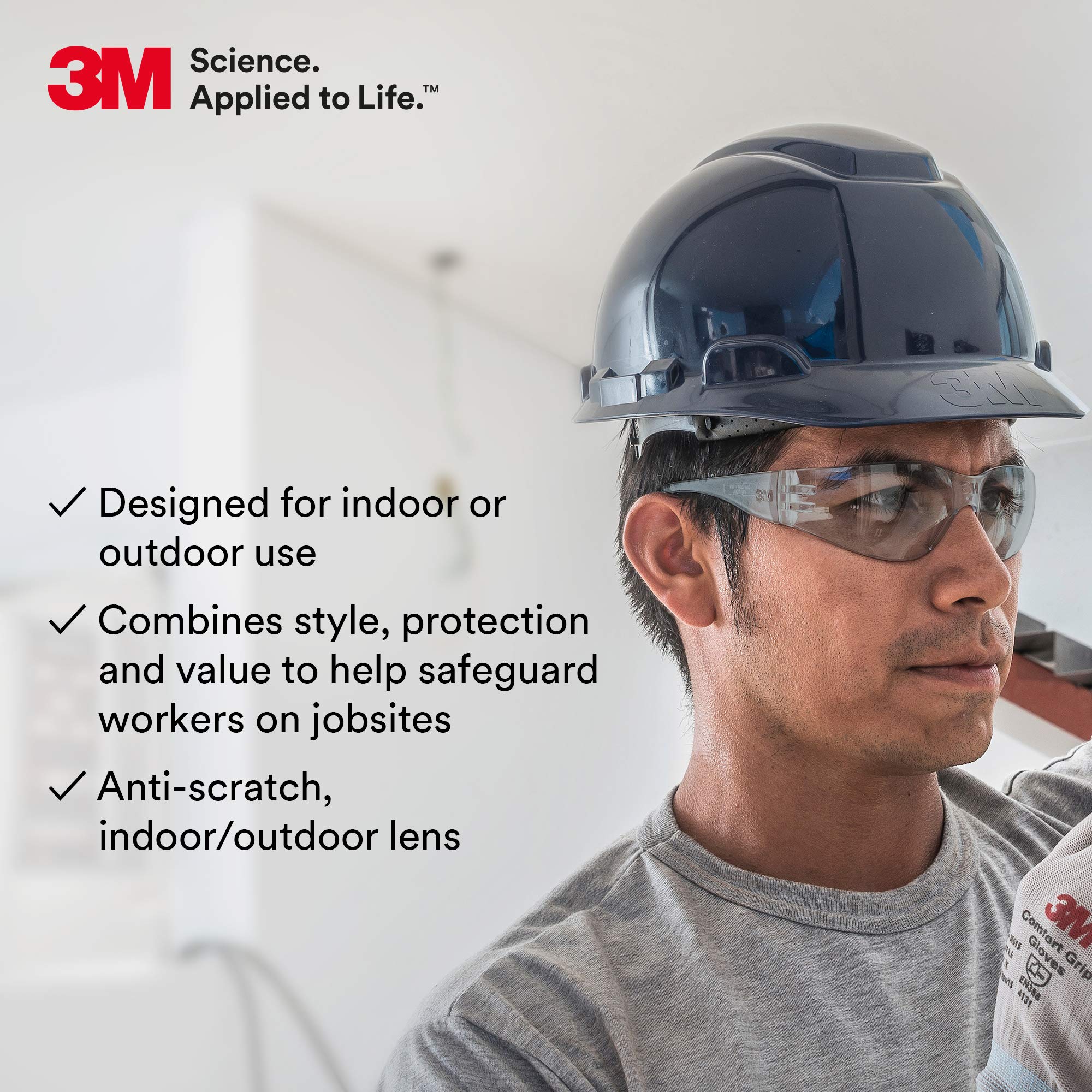 3M Virtua Safety Glasses - ANSI Z87.1 Certified, Clear Hard Coat Lens & Frame, Unisex Protective Eyewear for Indoor/Outdoor Use | Lightweight, Wraparound Design with UVA/UVB/UVC Protection | Ideal for Construction, Lab Work, Woodworking & DIY Projects