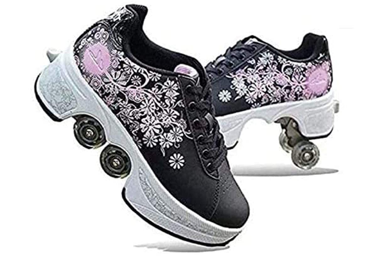 **Adjustable Women's Roller Skates with Retractable Wheels - Size 6 Black - Outdoor, Parkour & Skating Shoes for Girls, Boys & Adults - Perfect for Parks, Rinks & Fitness Fun**