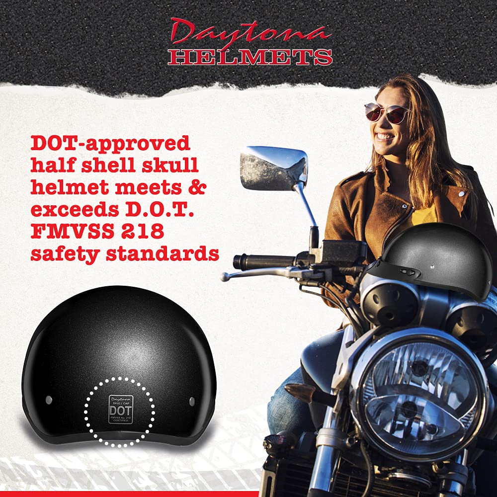 Daytona Helmets Half Skull Cap Motorcycle Helmet - DOT Approved [Graphics] for Men & Women - Lightweight & Ventilated for Summer Riding - Perfect for Cruiser, Chopper & Street Bikes