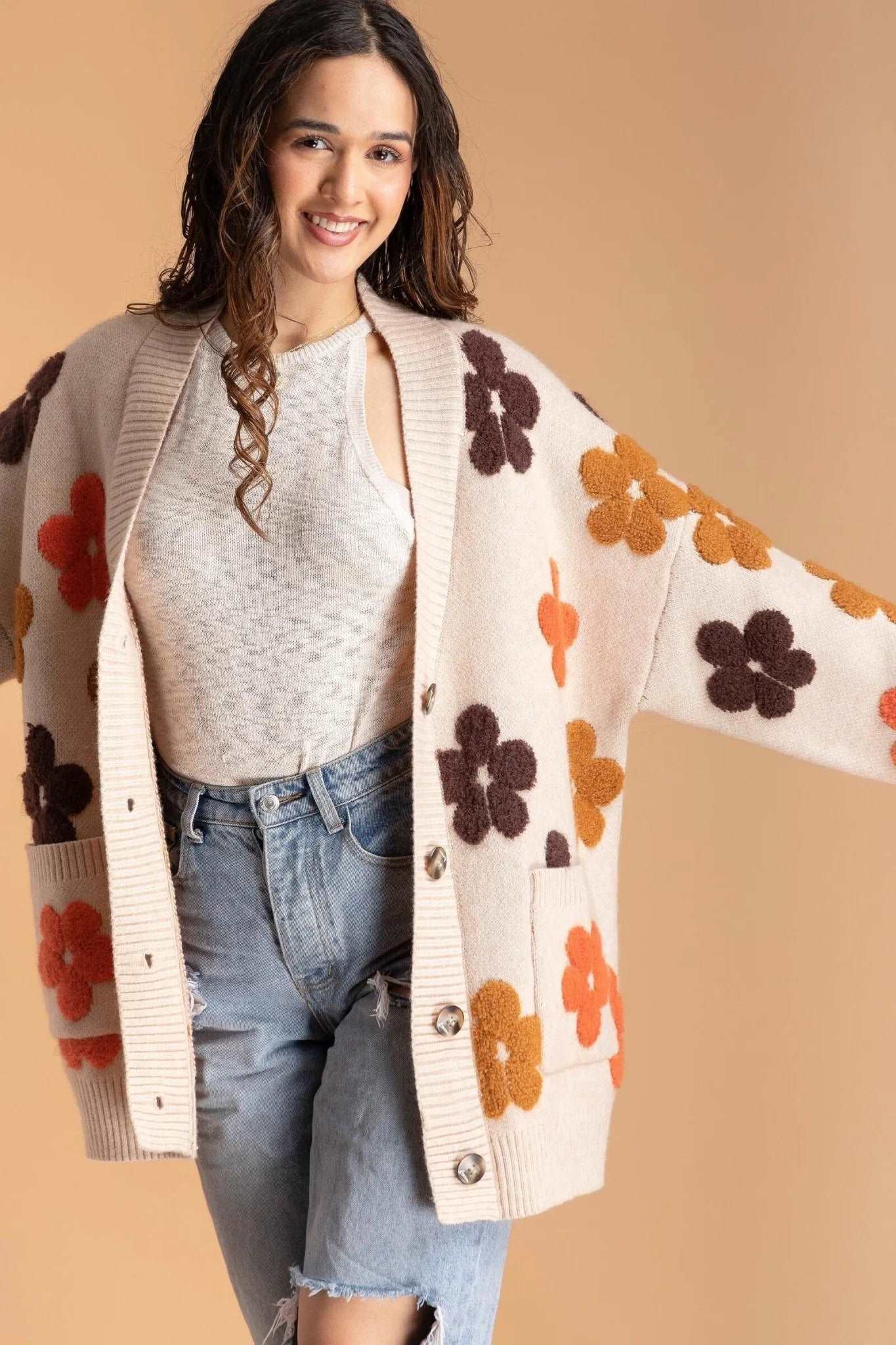 Floral Knit Cardigan for Women - Lightweight Open Front Sweater - Perfect for Spring & Fall Outfits, Office Wear & Casual Dates