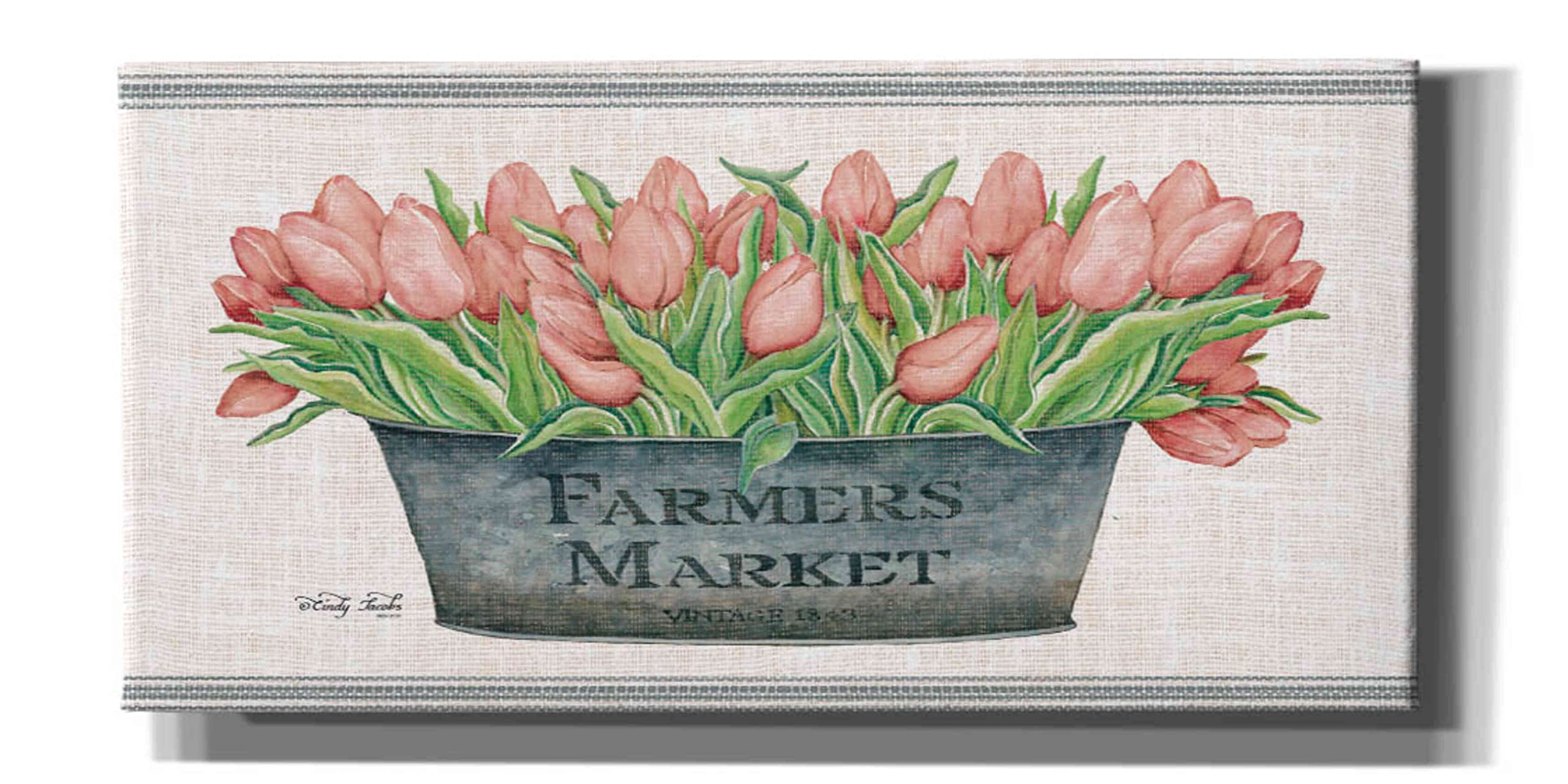 Epic Graffiti 'Farmer's Market Blush Tulips' by Cindy Jacobs - 40x20 Inch Floral Canvas Wall Art for Living Room, Bedroom & Office Decor