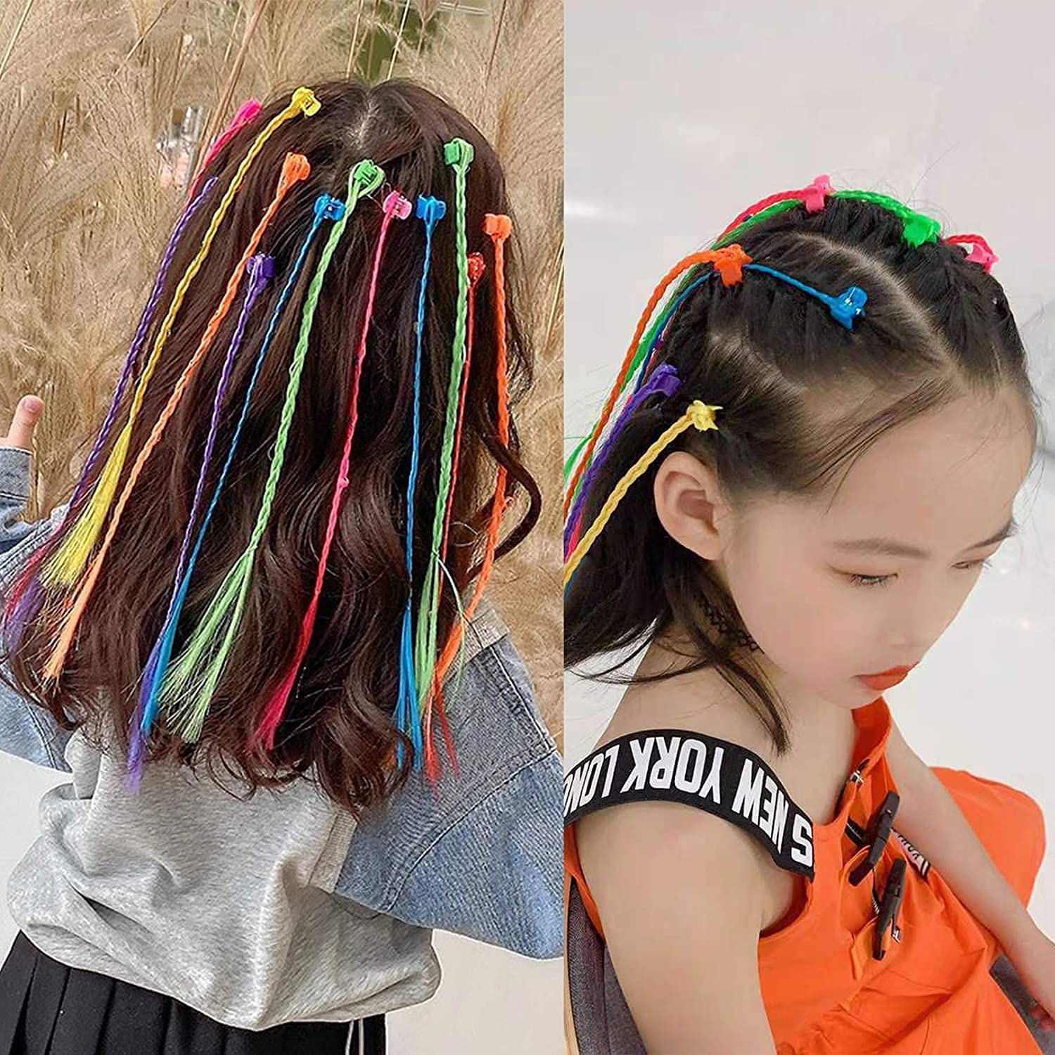 NYAMAH SALES Kids Hair Extensions with Hair Clips - 12-Piece Nylon Straight Colorful Hairpieces for Children | Perfect for Costumes, Parties & Playtime