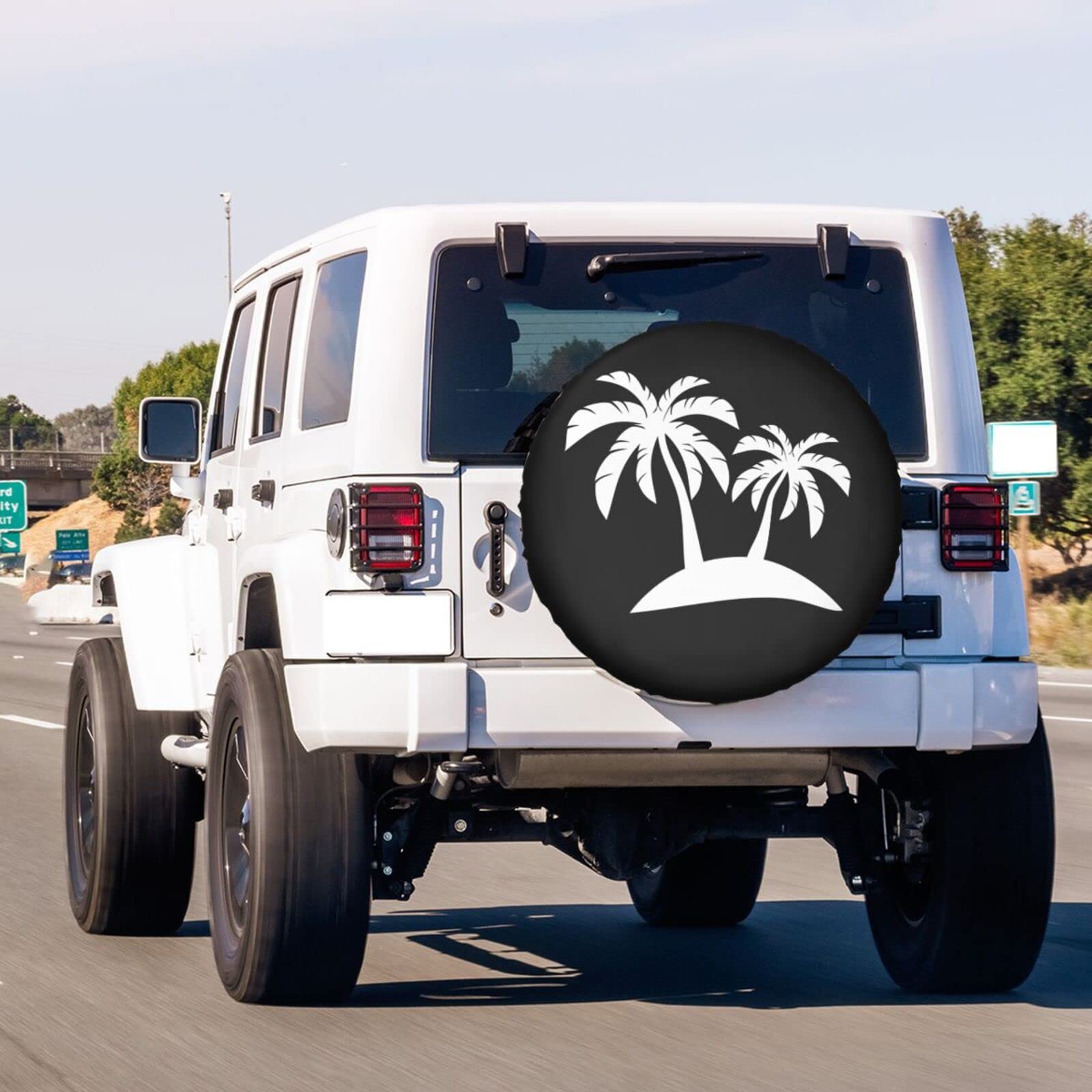17 Inch Spare Tire Cover - Dust-Proof Wheel Protector for Trailers, RVs & SUVs | Tropical Palm Tree Island Design | Perfect for Road Trips & Outdoor Adventures