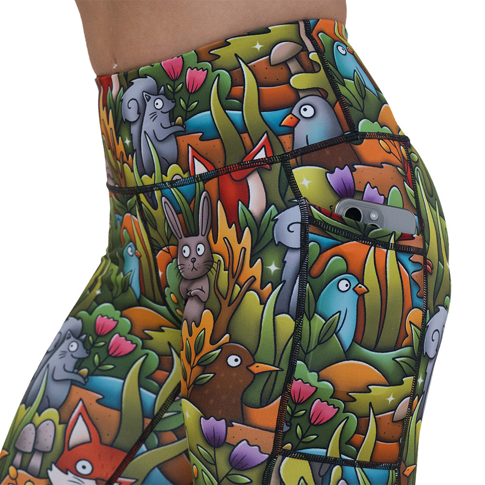Woodland Creatures Leggings for Women - Cute Animal Print Yoga Pants with Fox, Deer & Owl Design - Perfect for Yoga, Workout & Casual Wear