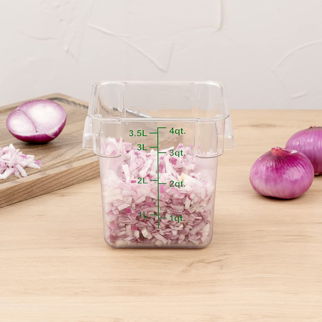 Restaurantware Met Lux 4 Quart Brine Buckets - 10 Pack Square Marinating Containers with Volume Markers, Built-In Handles | Clear & Green Plastic Dough Rising Buckets | Freezer-Safe Lids Sold Separately | Perfect for Commercial Kitchens, Bakery, Food Prep & Home Cooking