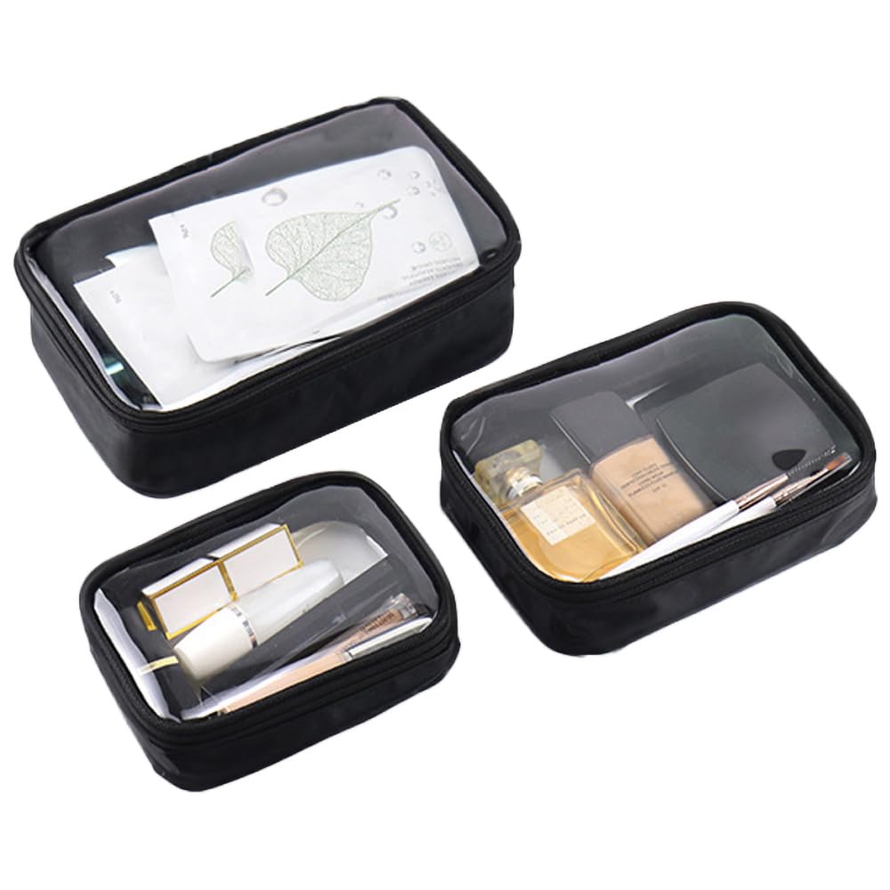 3-Piece Clear Makeup Bags Set - TPU Travel Toiletry Organizer with Zipper for Cosmetics, Toiletries & Accessories (Small, Medium, Large) - Perfect for Air Travel, Gym, Beach & Daily Organization