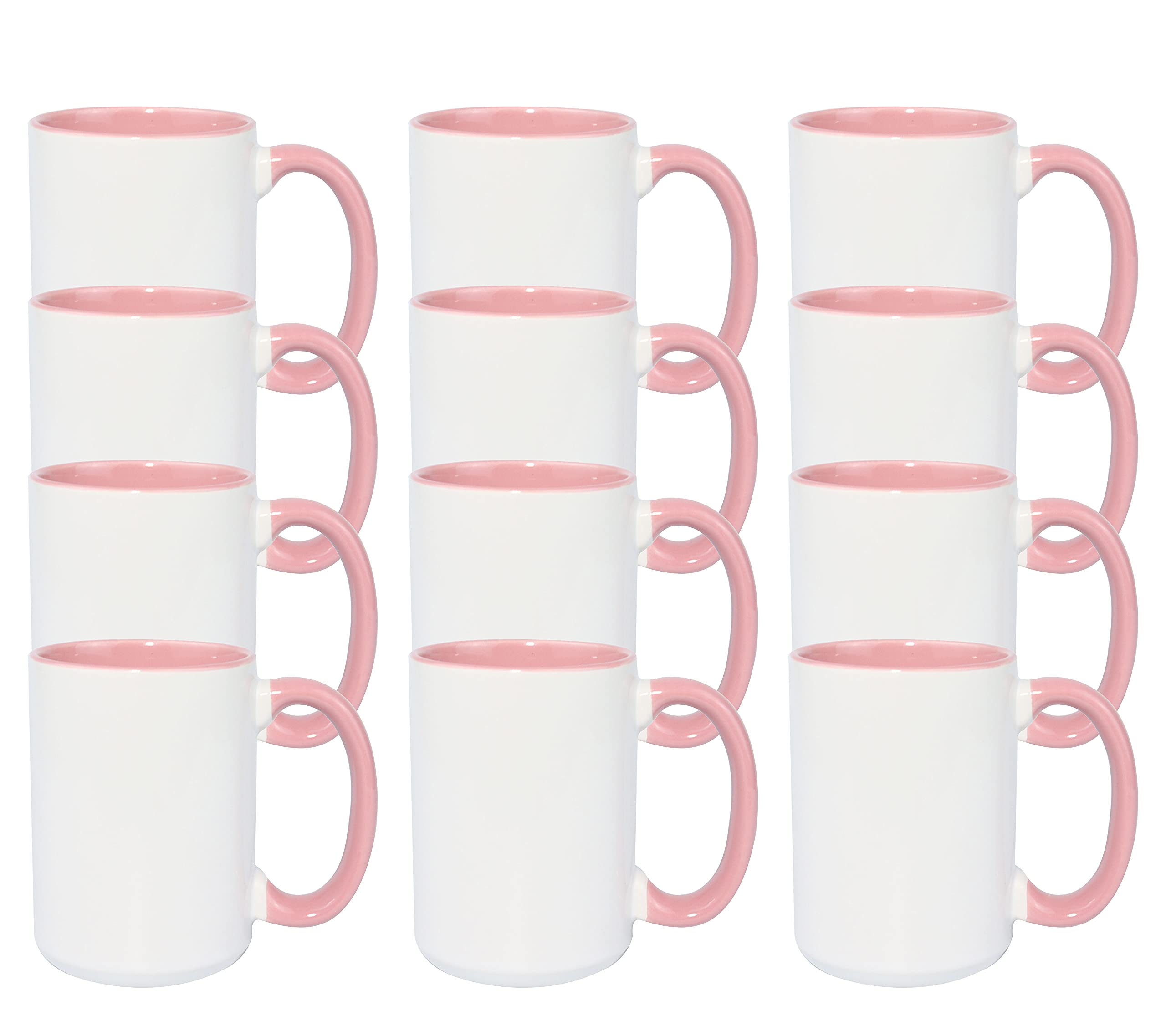 Premium 15oz Ceramic Sublimation Coffee Mug - Bulk Pack of 12, Pink - Perfect for Custom Printing, Office Gifts & Coffee Lovers
