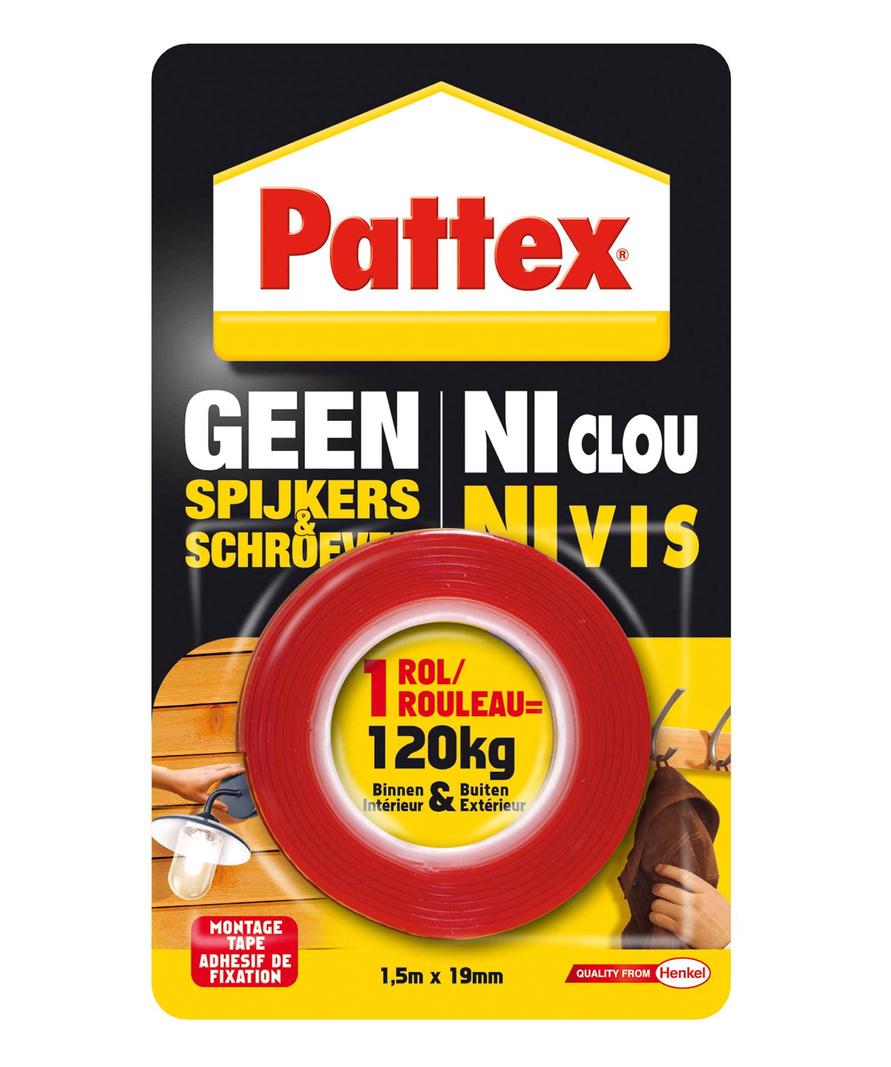 Pattex 5712177 1.5m Heavy Duty Double Sided Mounting Tape - Strong Adhesive for Home, Office & DIY Projects - Hooks, Mirrors, Signs & Wall Decor