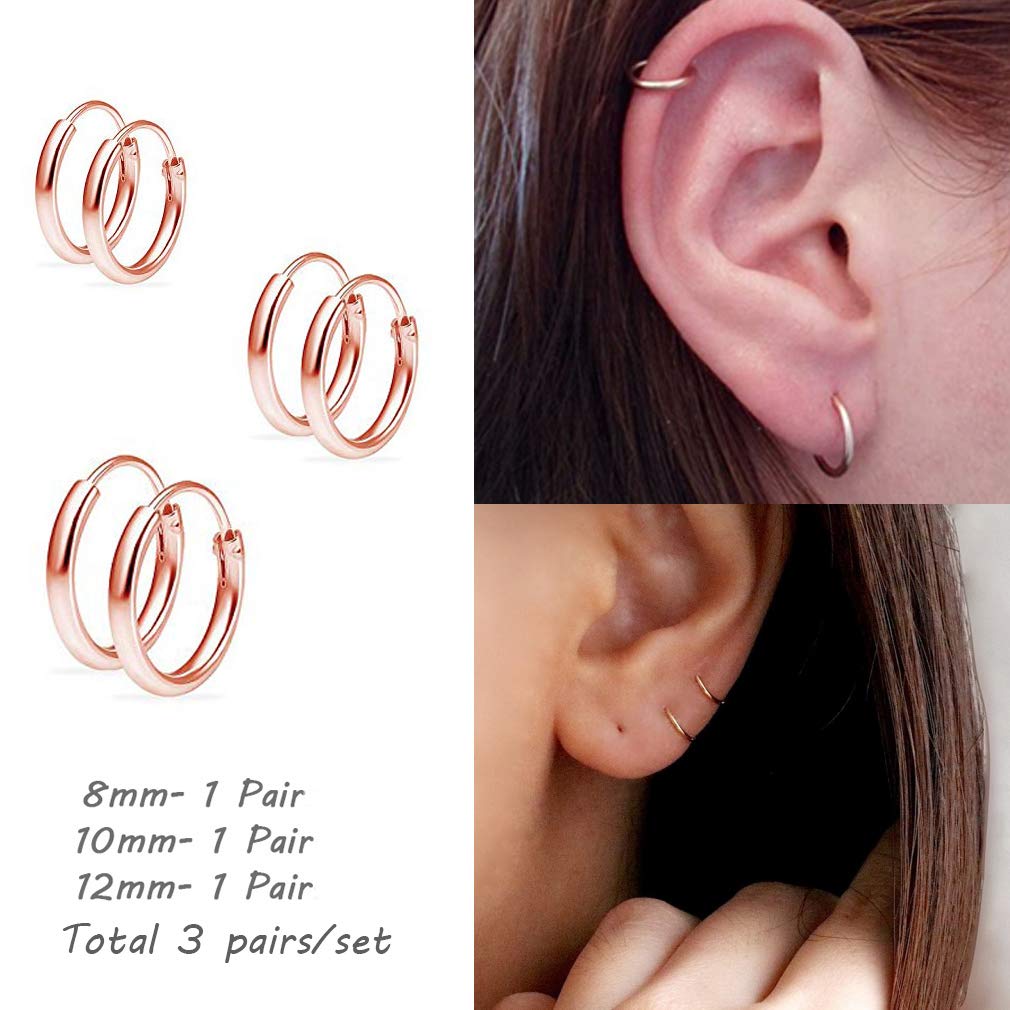 EPIRORA 925 Sterling Silver Hoop Earrings Set - 3 Pairs Small Cartilage Hoops for Women & Men | Hypoallergenic Tragus, Nose & Lip Rings | Perfect for Everyday Wear, Gifts & Piercing Jewelry