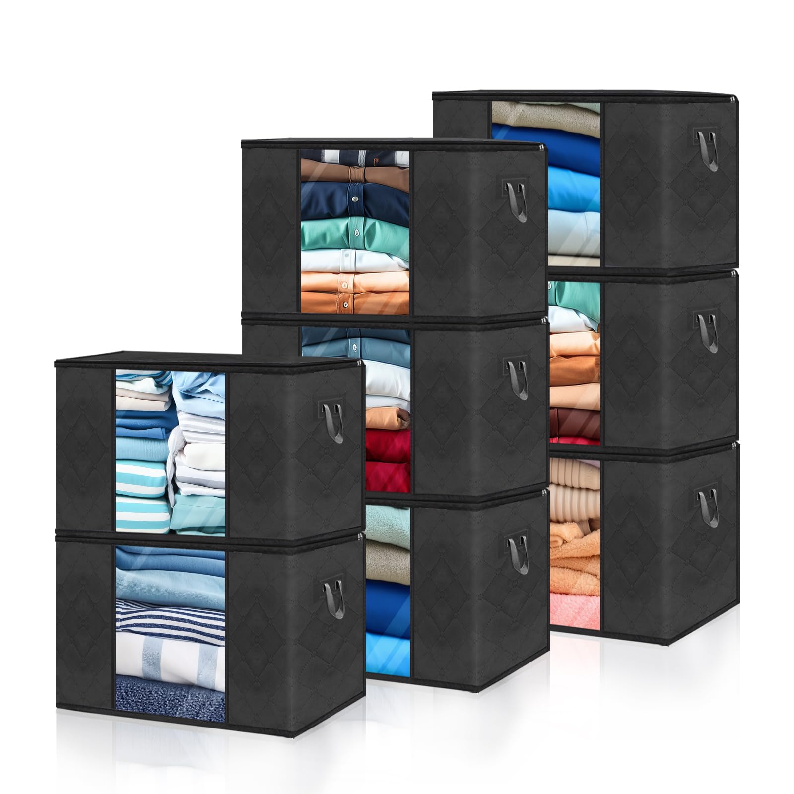 Vacuum Storage Bags for Clothes & Bedding - 8 Pack Foldable Space Saver Bags with Clear Window, Handles & Zippers | Closet Organizer Solution for Seasonal Clothing, Blankets & Comforters | Perfect for Home Organization, Moving & Travel Storage