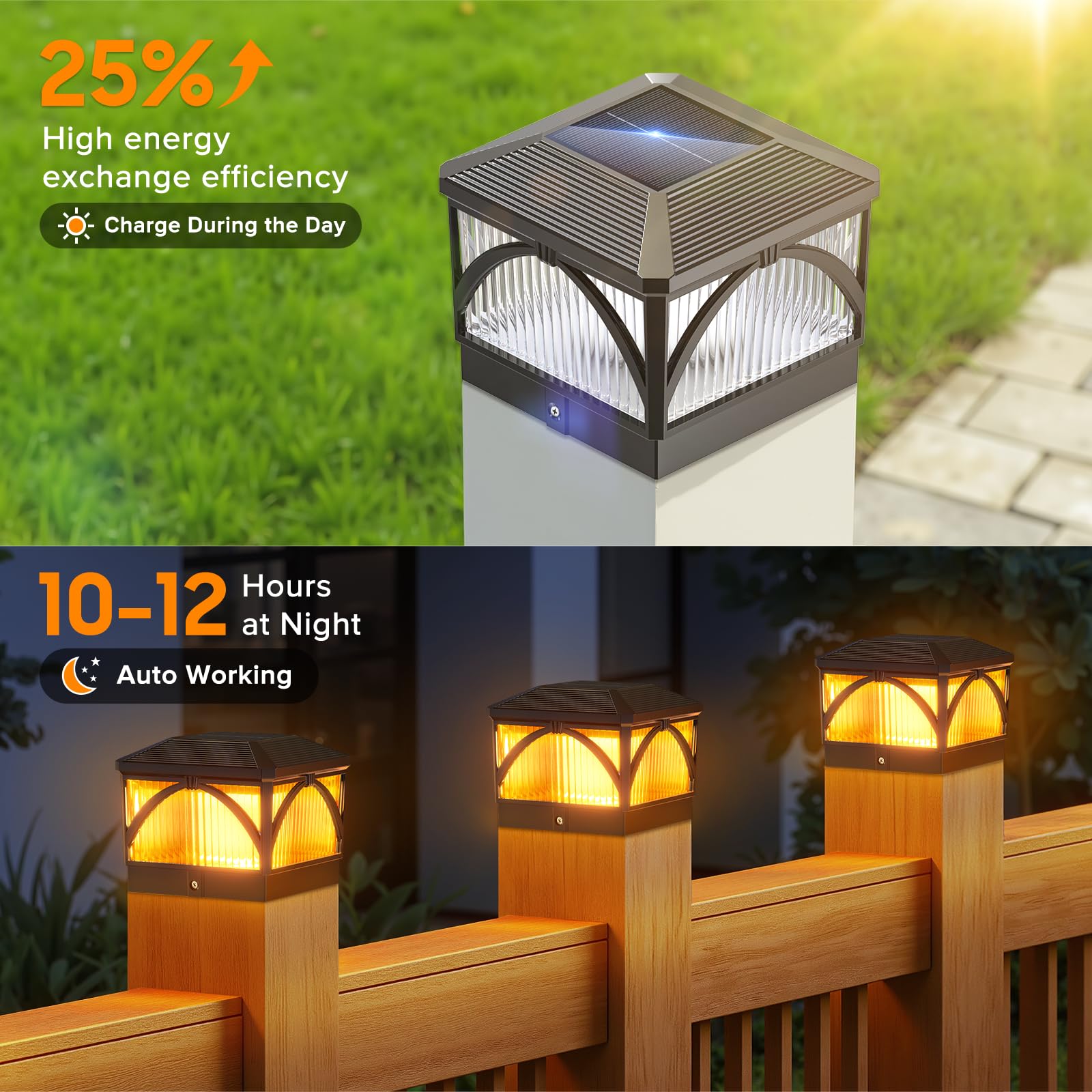LETMY Solar Post Cap Lights Outdoor 4 Pack - Flickering & Warm White LED Lights for 4x4 Fence Posts, Waterproof Solar Powered Garden Lights for Yard, Deck, Patio, Pathway - Perfect for Vinyl/Wooden Fences & Nighttime Outdoor Decor